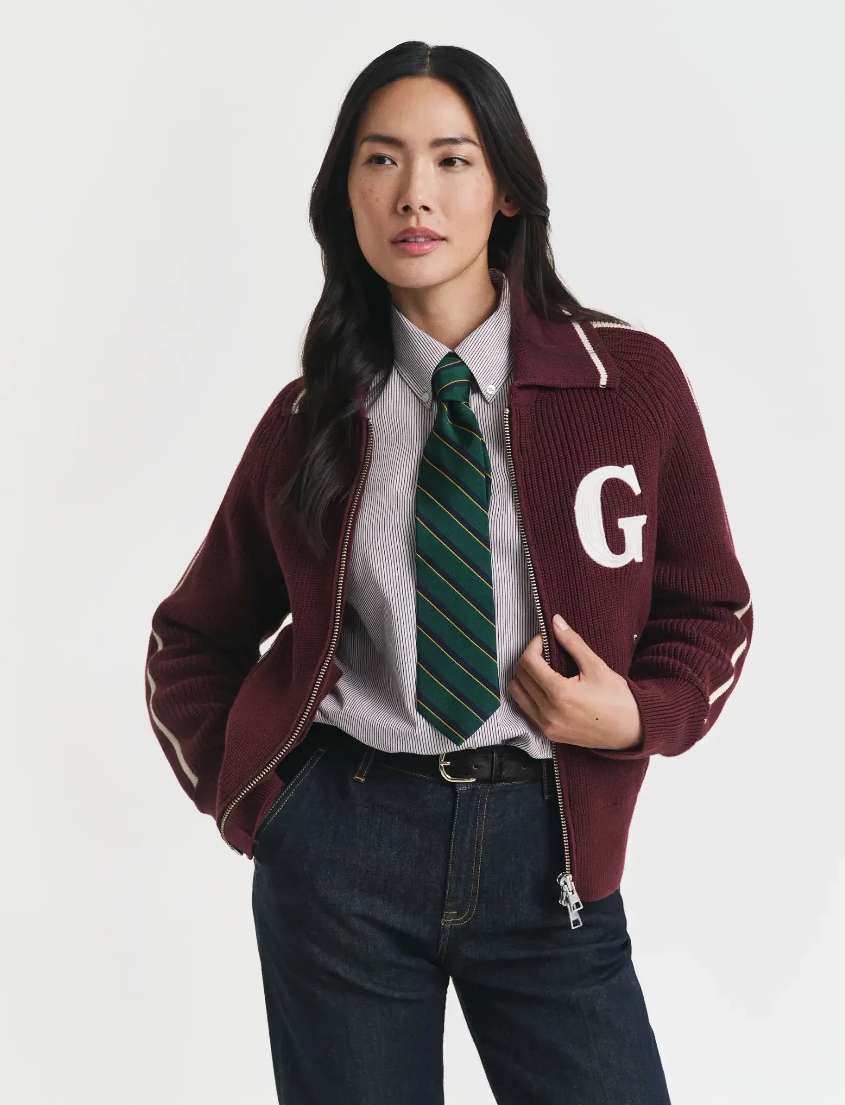 Gant - GANT VARSITY ZIP CARDIGAN - cardigans - plum wine - 3