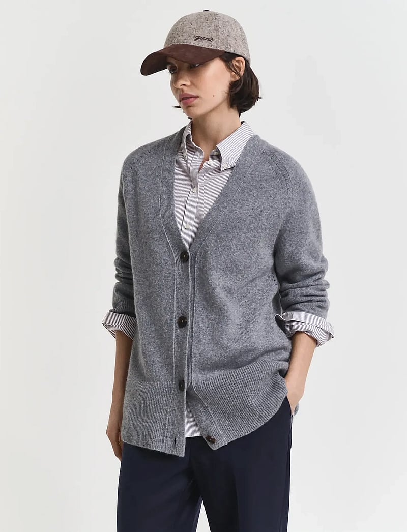 GANT - DETAIL KNIT CARDIGAN - kaschmir - charcoal melange - 0