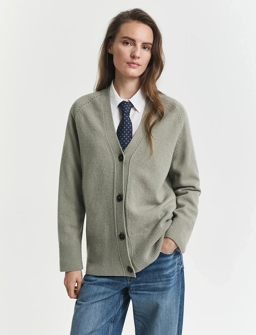 Gant - DETAIL KNIT CARDIGAN - kaschmir - faded sage - 0
