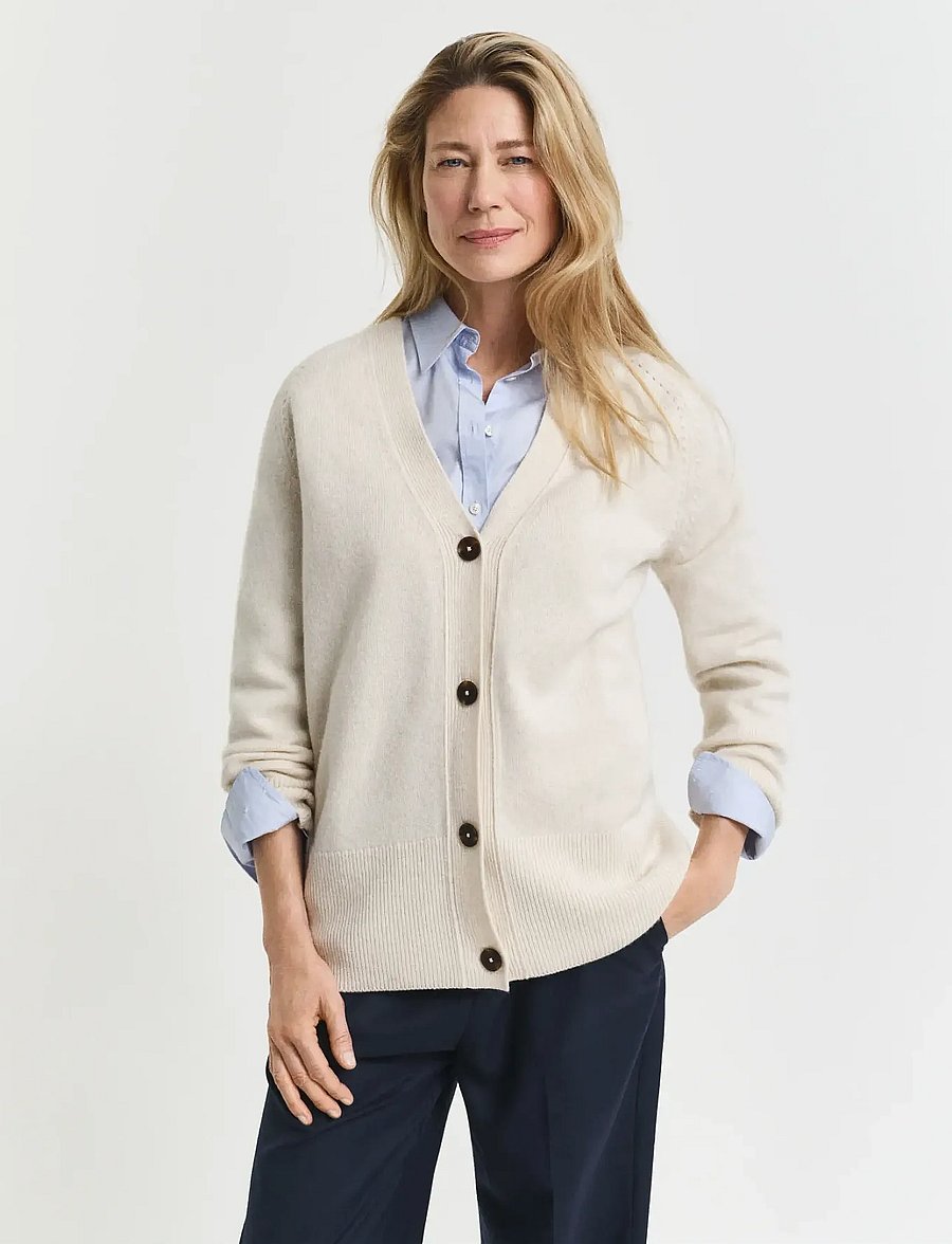 Gant - DETAIL KNIT CARDIGAN - kaschmir - taupe beige - 0