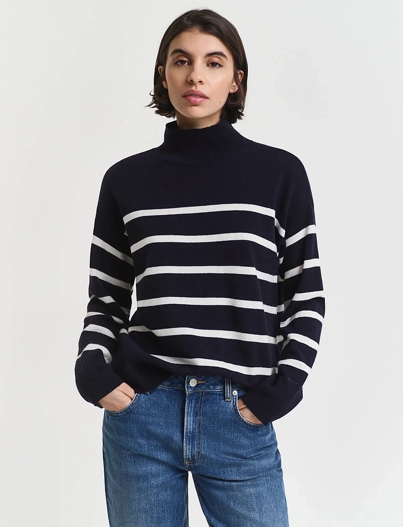 GANT - SUPERFINE LAMBSWOOL STRIPE MOCK - pullover - evening blue - 0