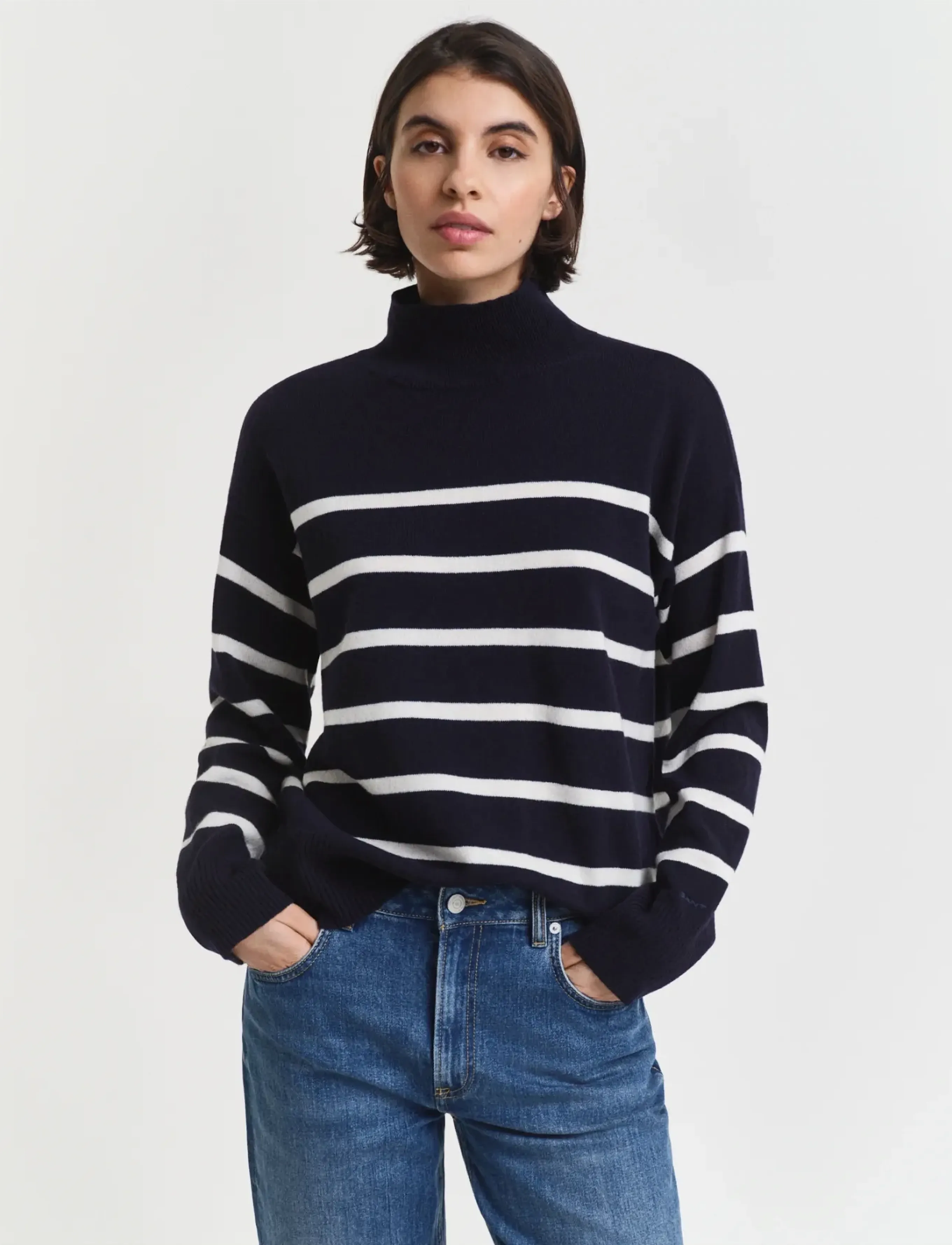 Gant - SUPERFINE LAMBSWOOL STRIPE MOCK - striktrøjer - evening blue - 0