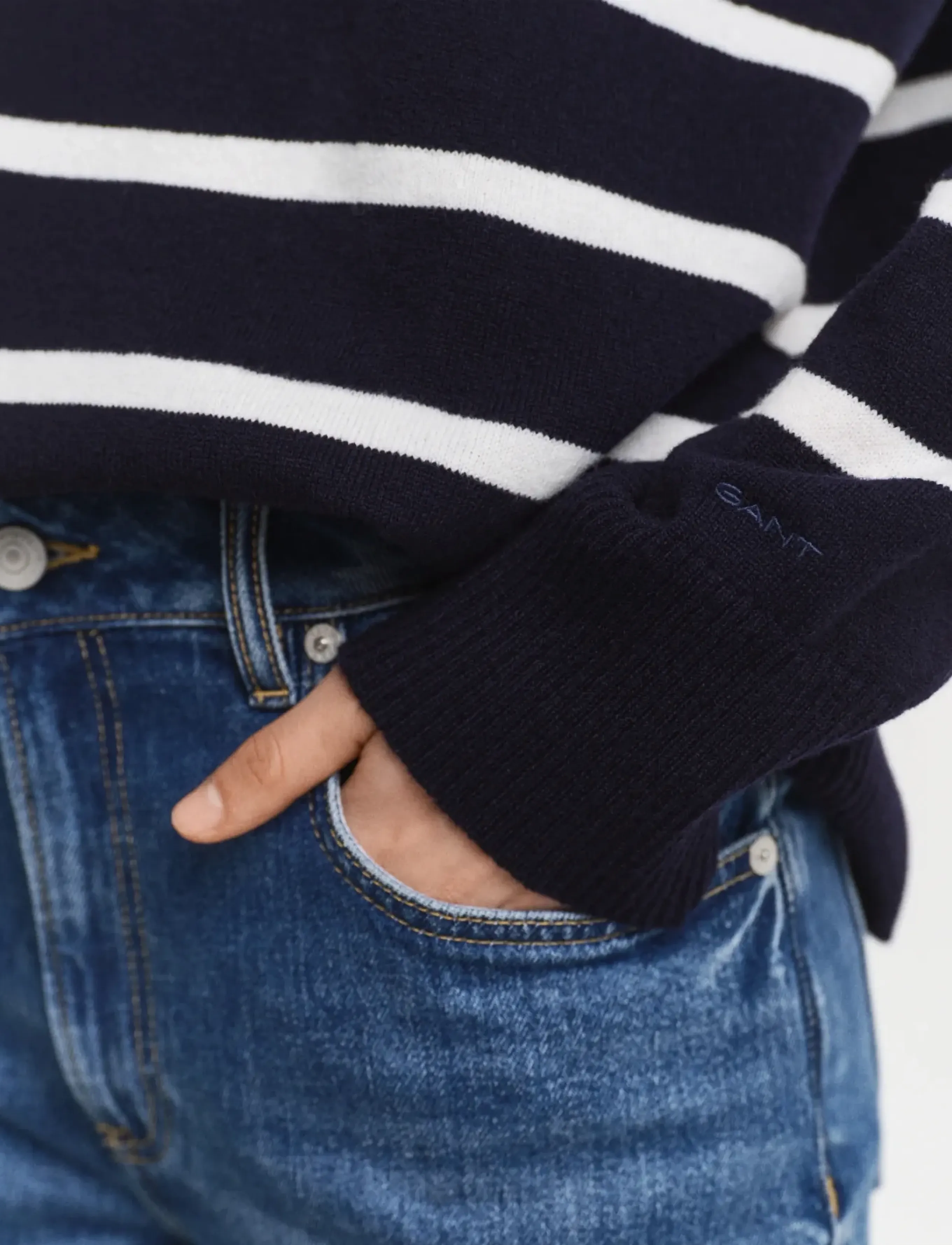 Gant - SUPERFINE LAMBSWOOL STRIPE MOCK - striktrøjer - evening blue - 3