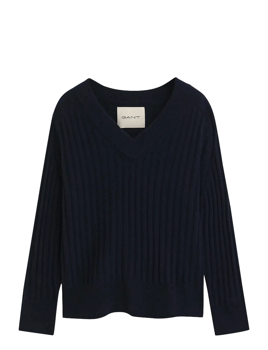 Gant - WOOL RIBBED V-NECK - peysur - evening blue - 0