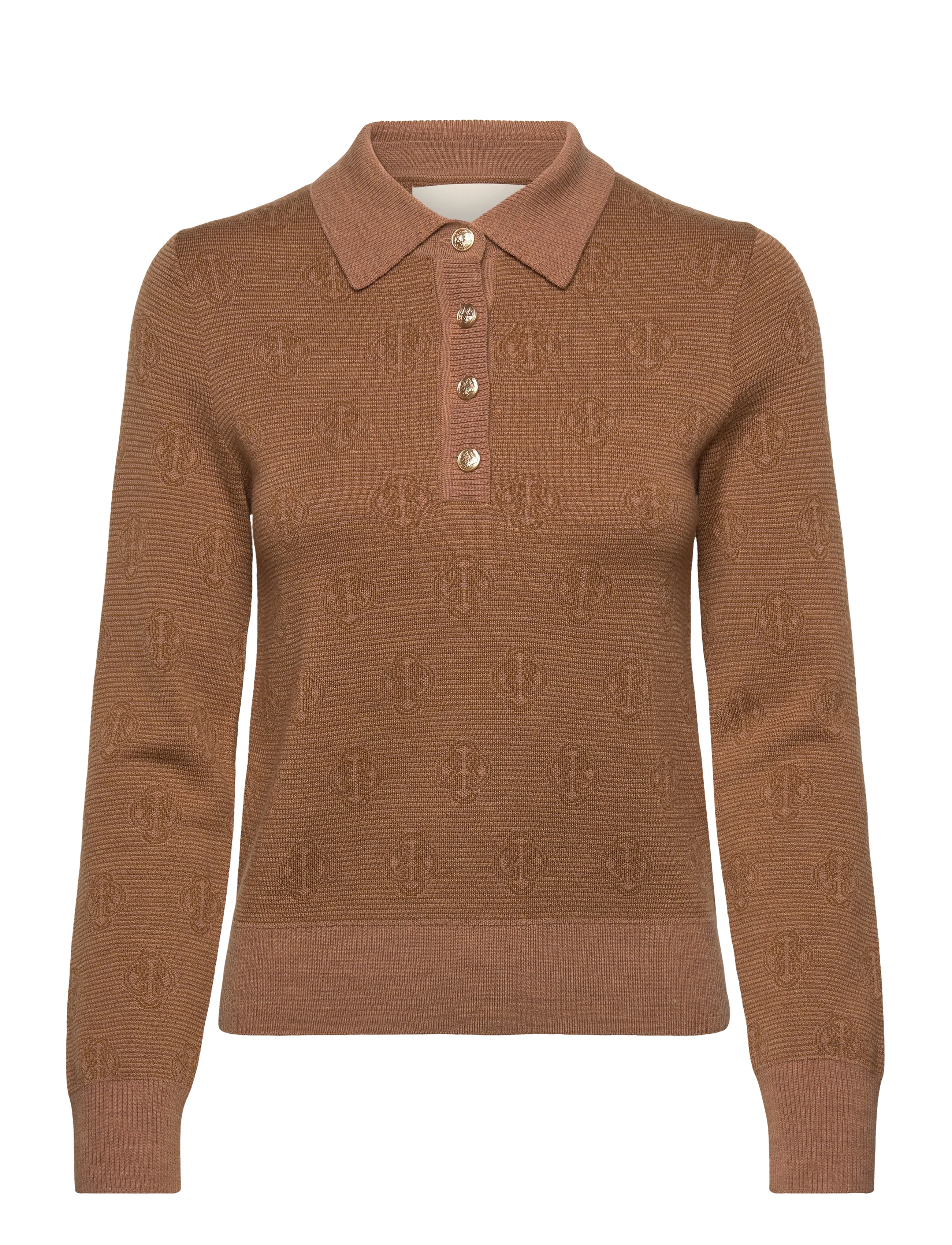 Gant Monogram Knit Polo, XS, Brown, Strik > Trøjer, Dame