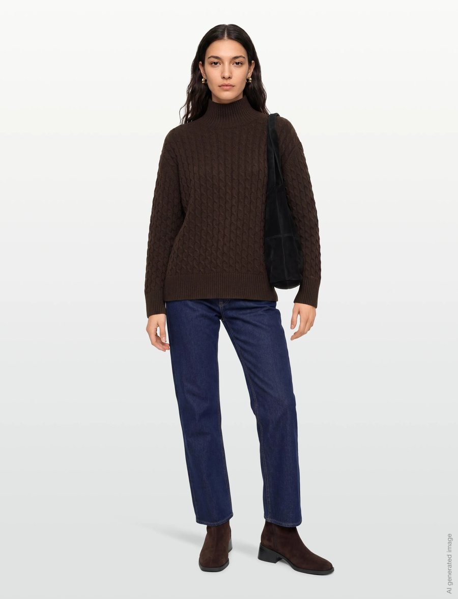 Gant - CABLE KNIT MOCK NECK - golfai - deep brown - 0