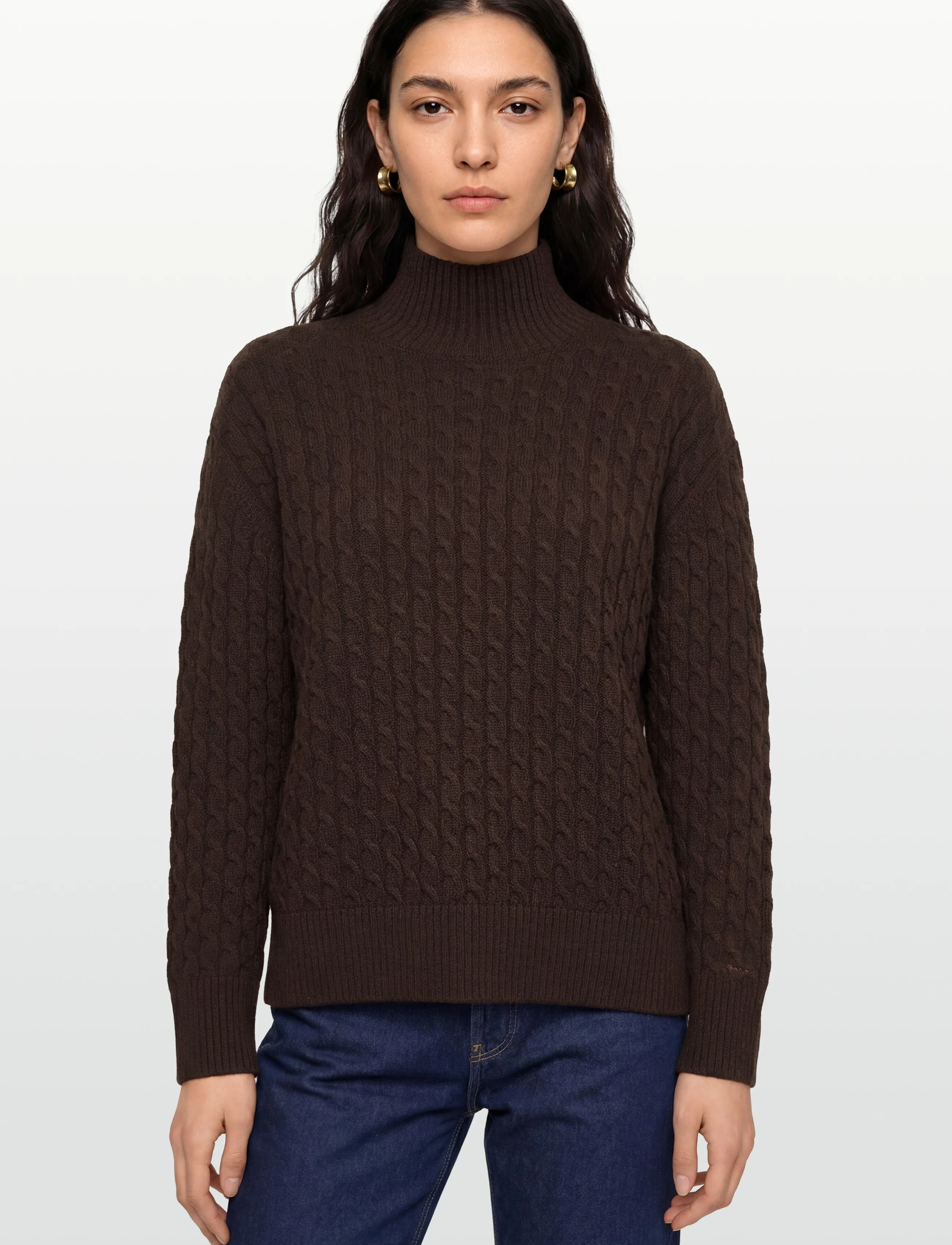 Gant - CABLE KNIT MOCK NECK - golfai - deep brown - 3