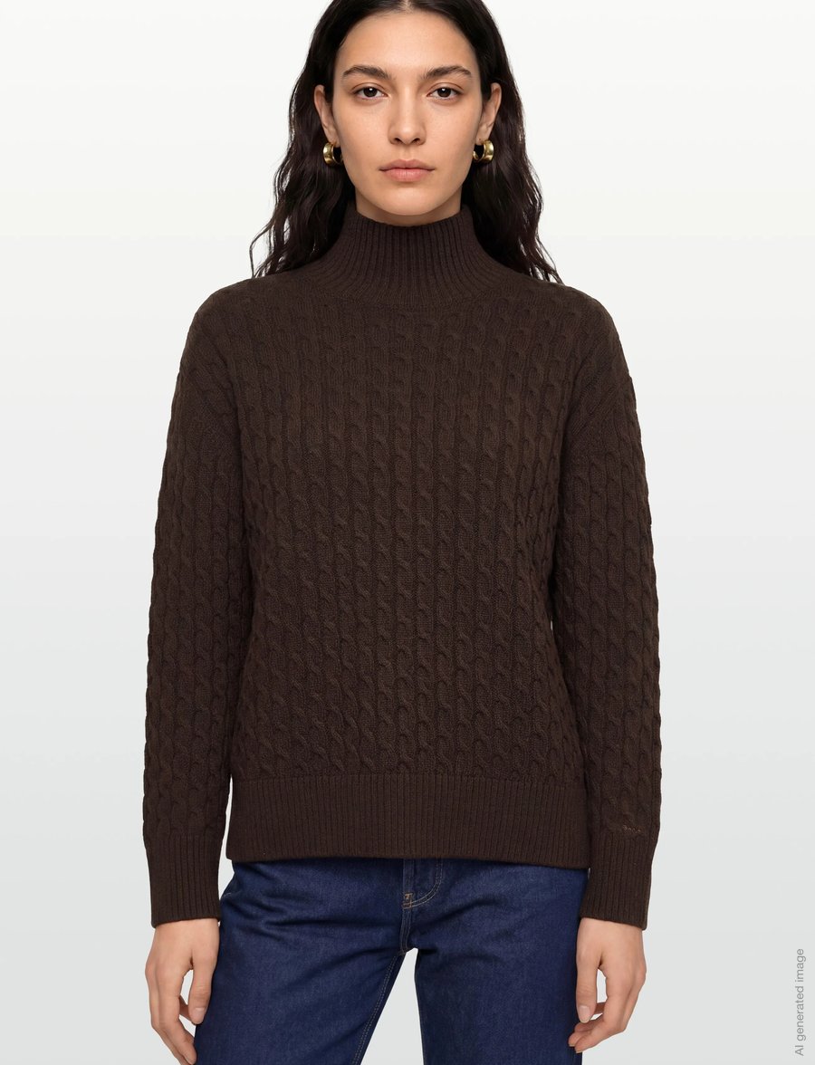 Gant - CABLE KNIT MOCK NECK - golfai - deep brown - 3