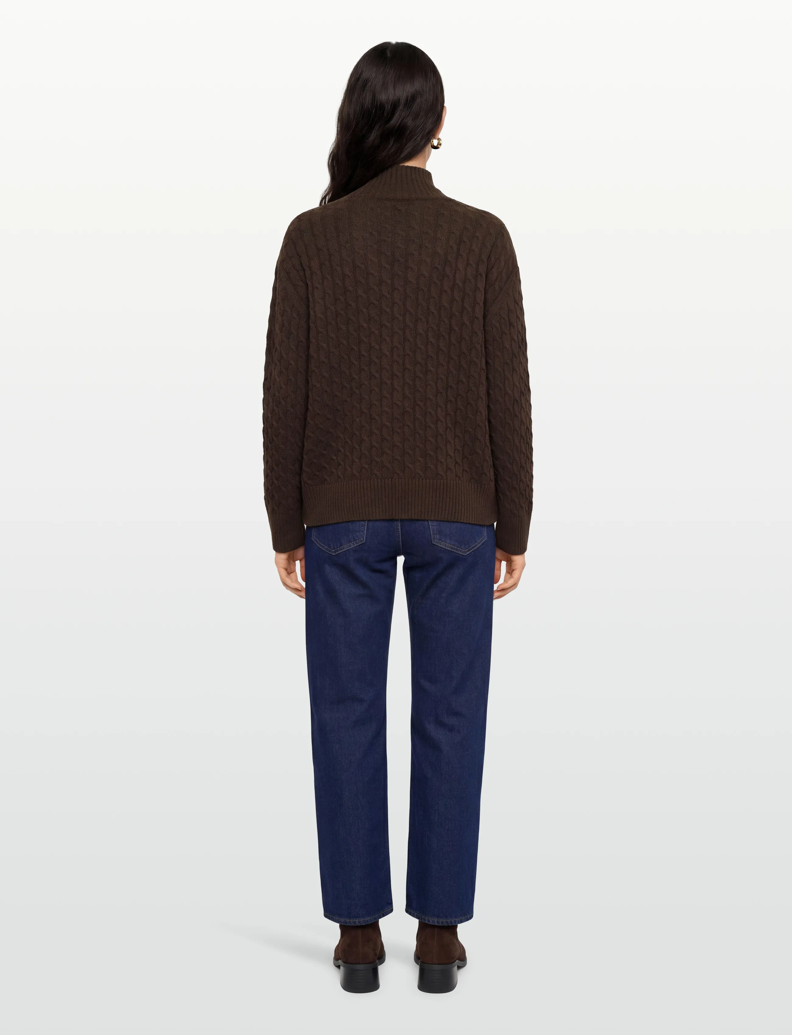 Gant - CABLE KNIT MOCK NECK - golfai - deep brown - 4