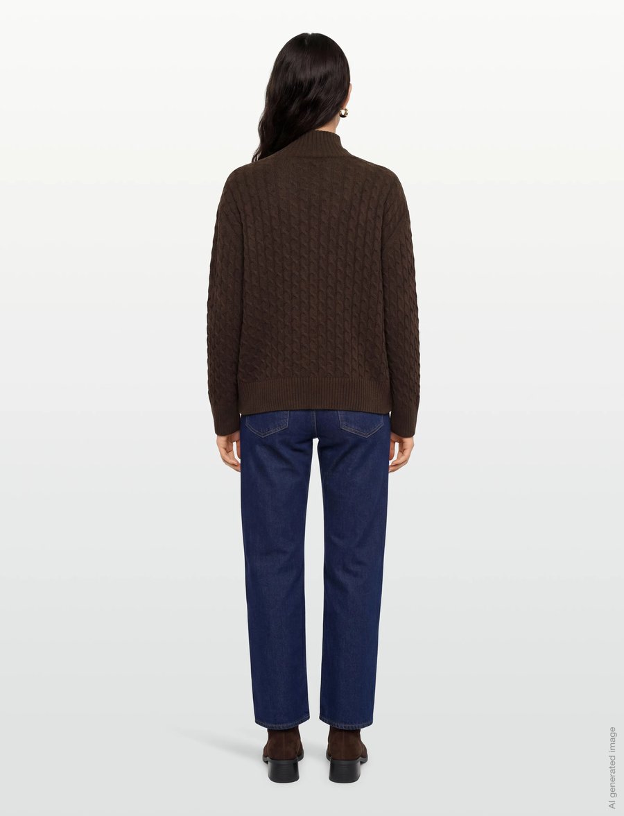 Gant - CABLE KNIT MOCK NECK - golfai - deep brown - 4