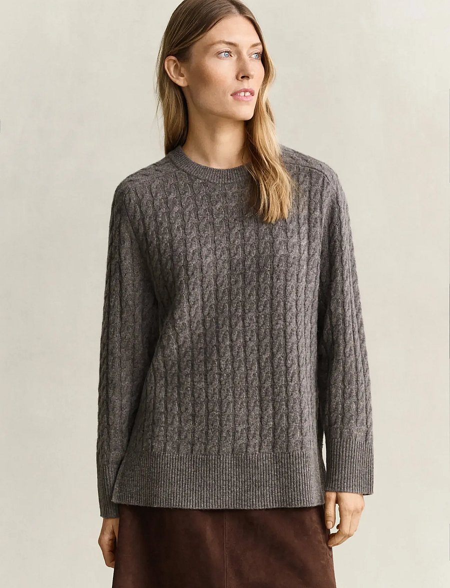 Gant - WOOL CABLE KNIT C-NECK - kashmir - brown melange - 0