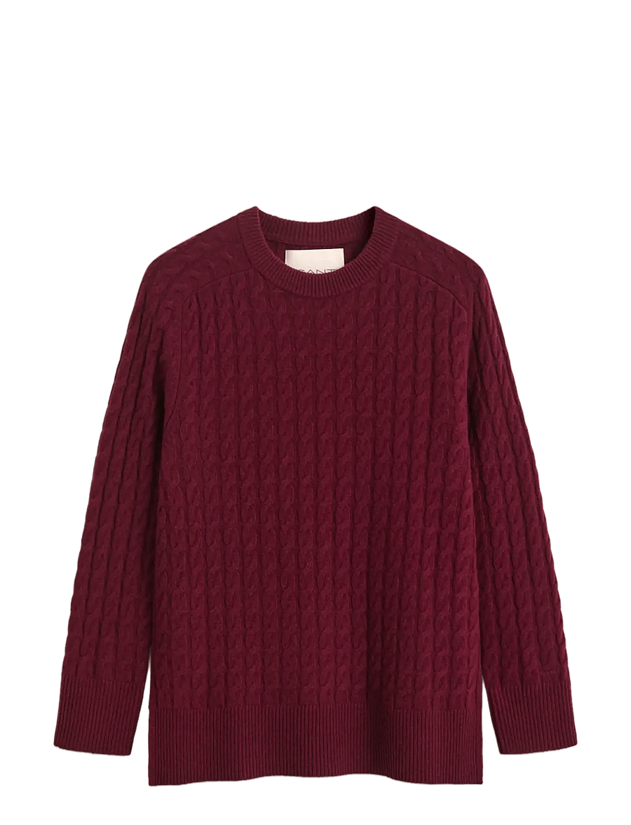 Gant - WOOL CABLE KNIT C-NECK - kashmir - darkened wine - 0
