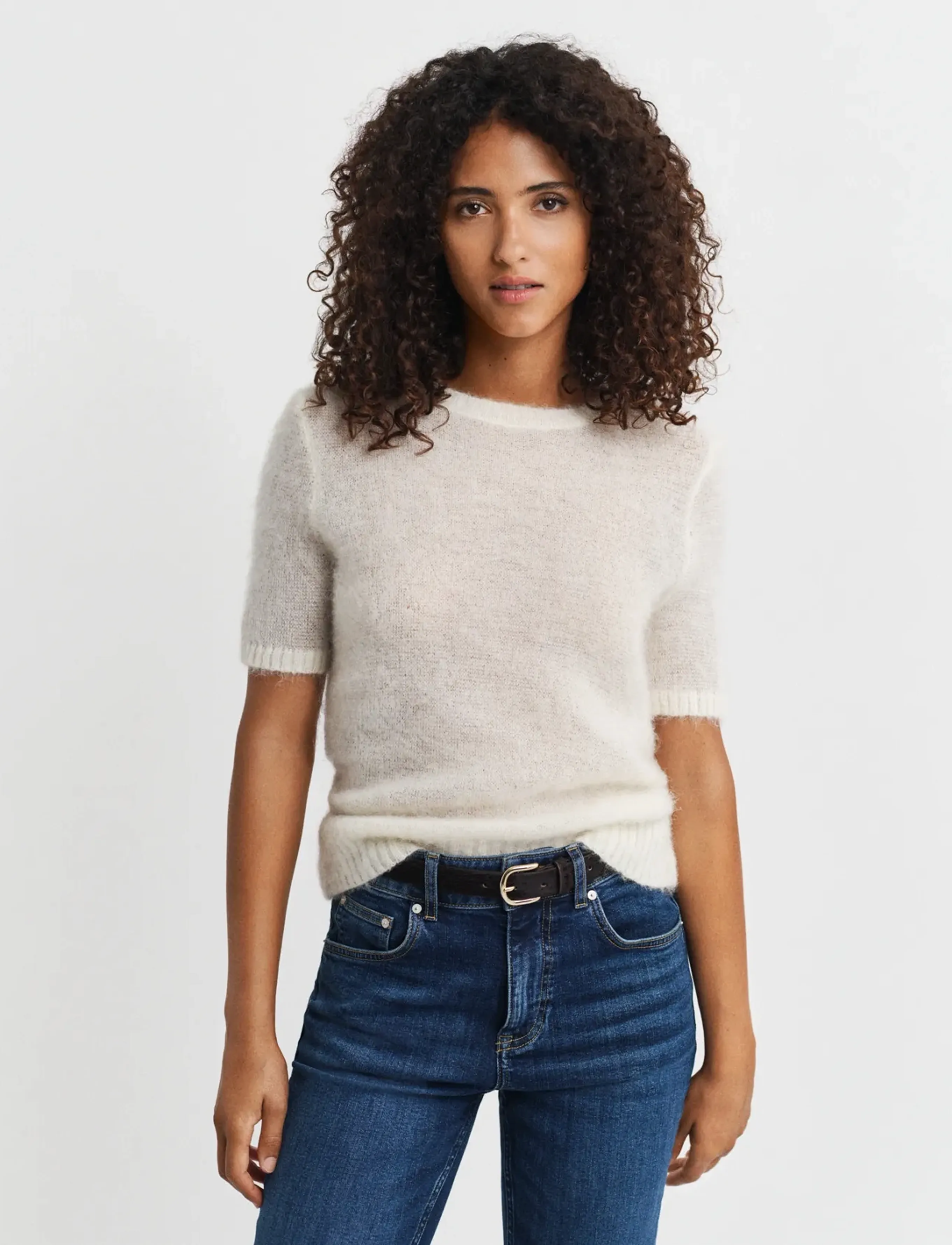 Gant MOHAIR BLEND SS C-NECK - T-shirts & Toppar - CREAM / cream