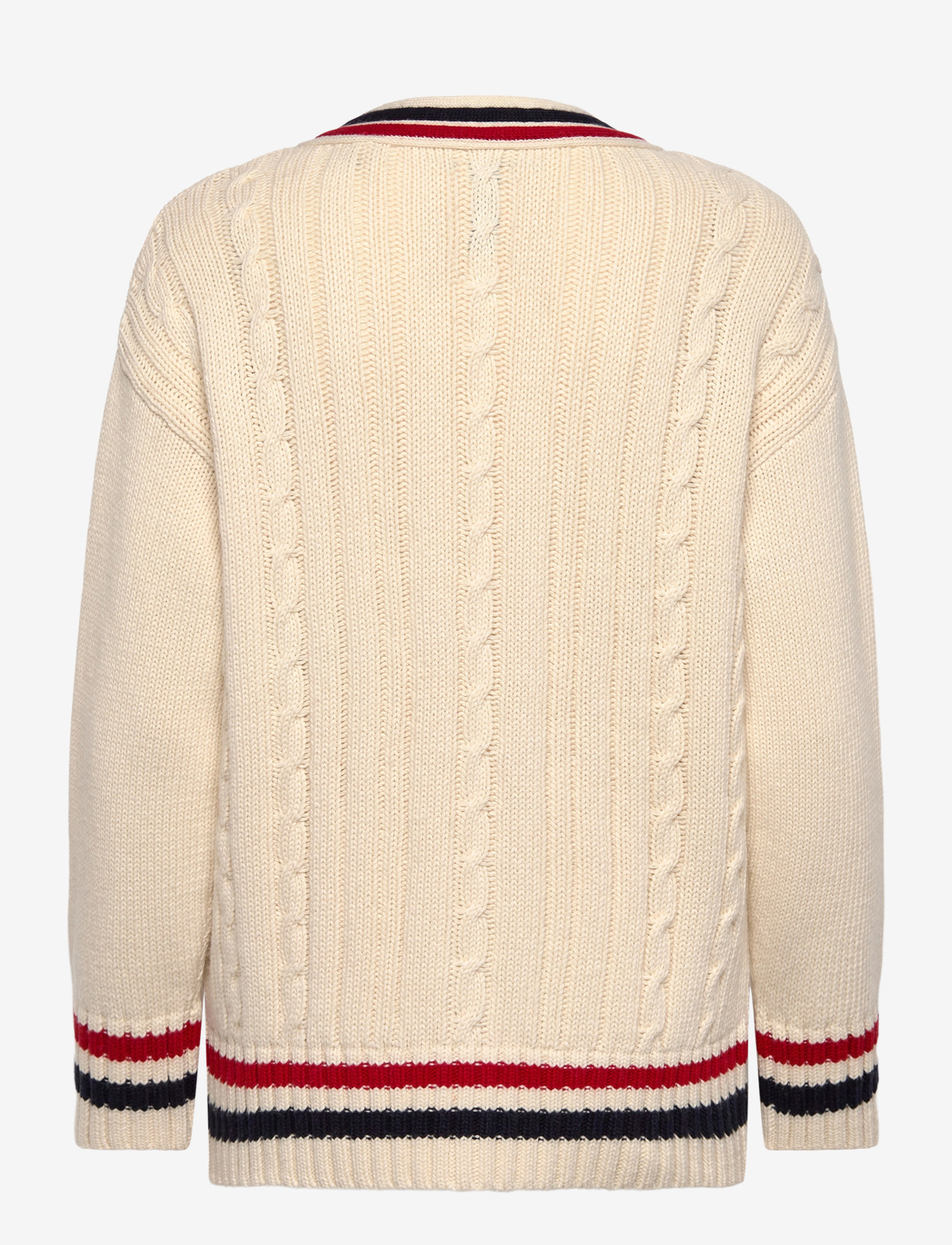 GANT - GANT VARSITY CABLE V-NECK CARDIGAN - cardigans - cream - 2