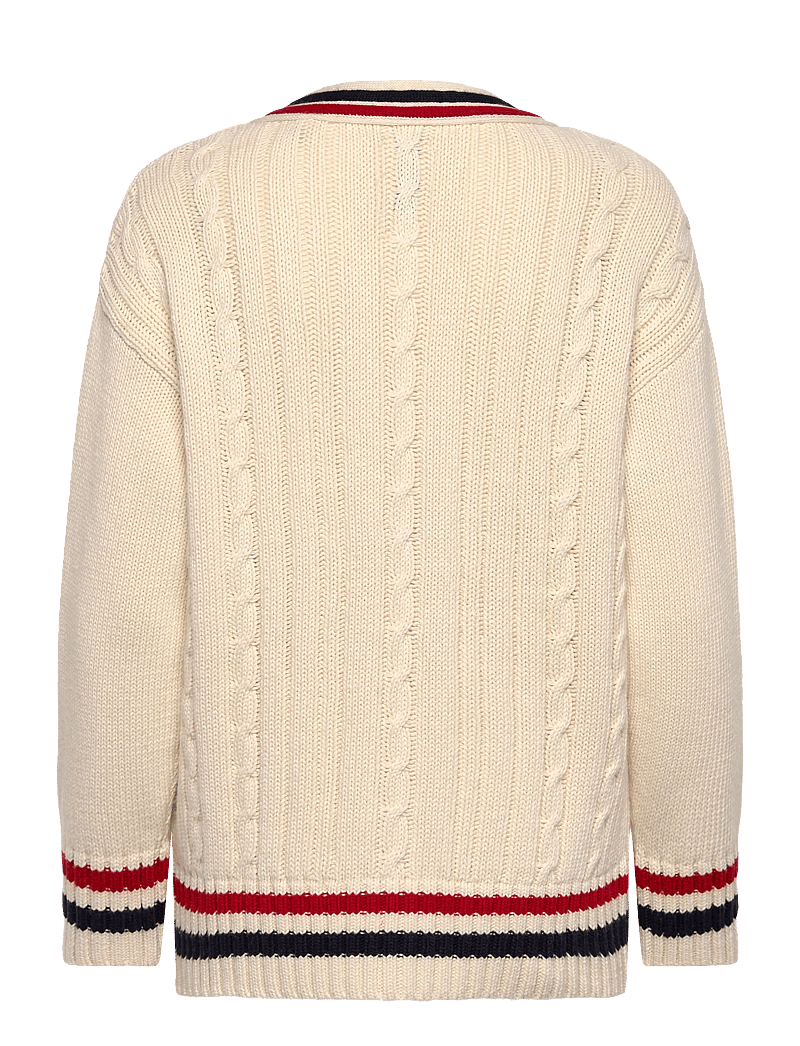 GANT - GANT VARSITY CABLE V-NECK CARDIGAN - cardigans - cream - 2