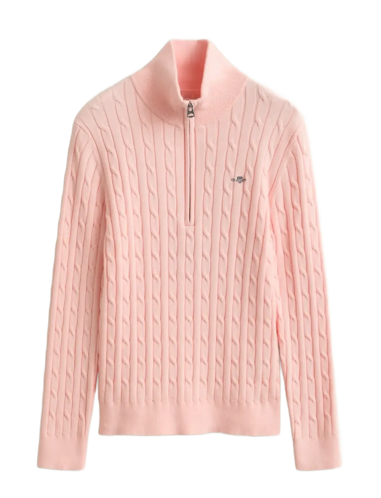 STRETCH COTTON CABLE HALF-ZIP - APRICOT PINK