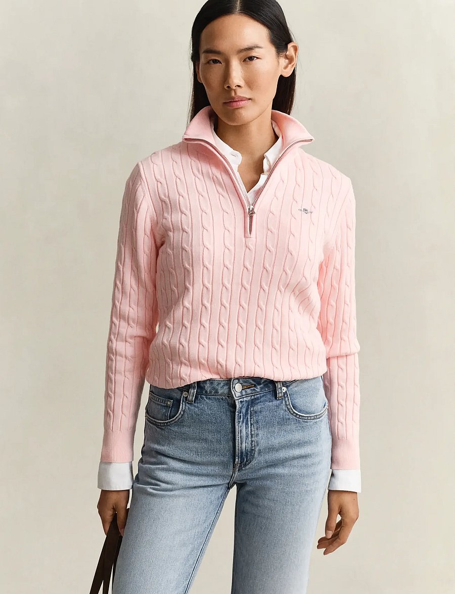 Gant - Stretch Cable Half-Zip Sweater - pullover - apricot pink - 0