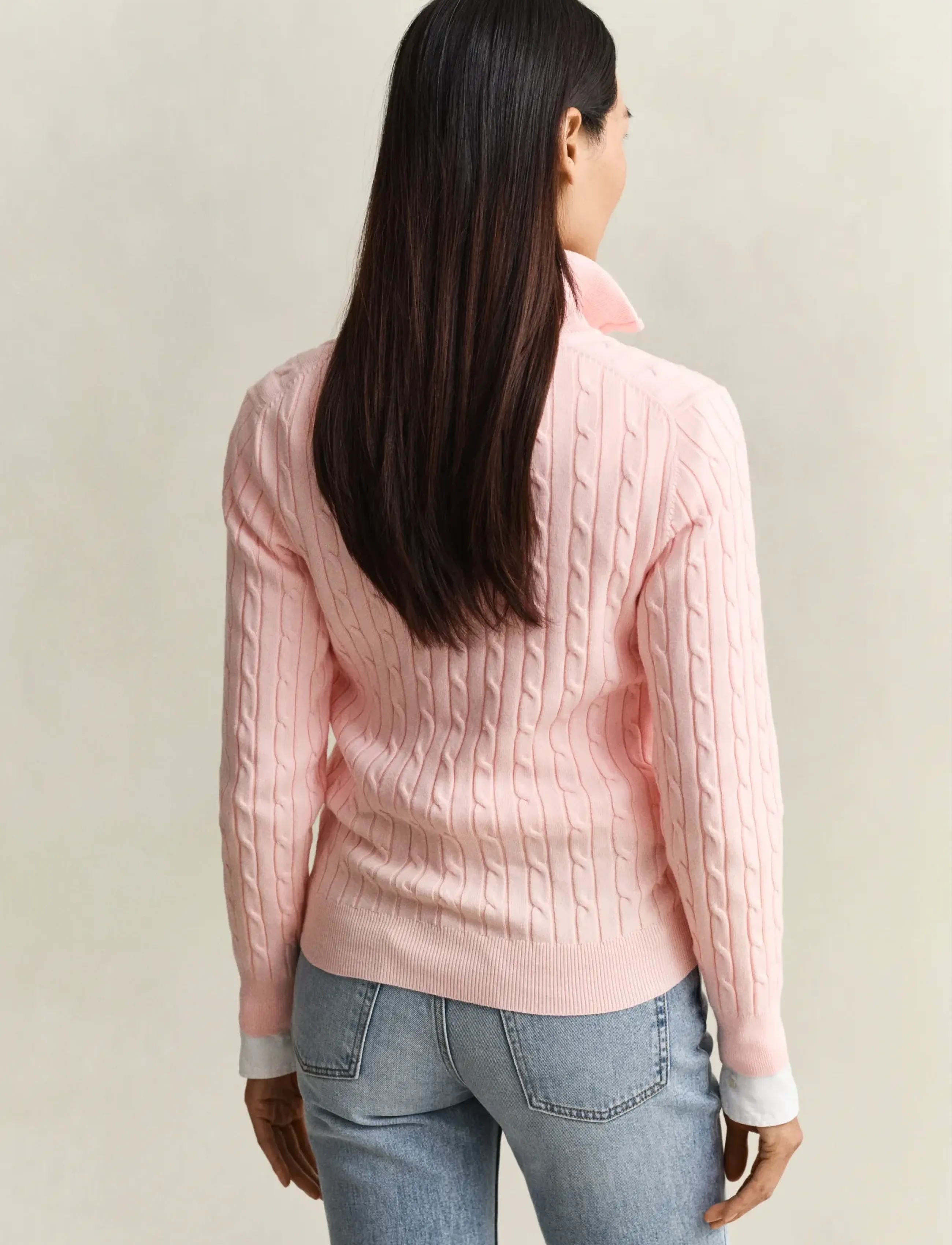 Gant - Stretch Cable Half-Zip Sweater - striktrøjer - apricot pink - 2