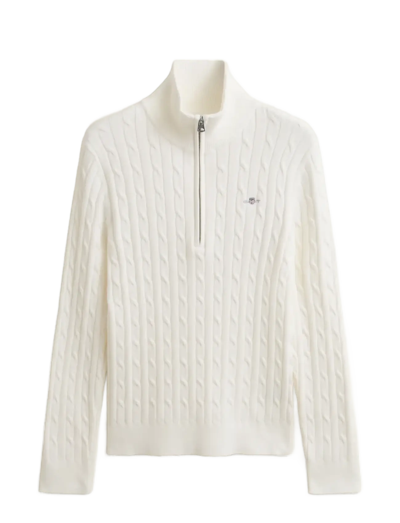 STRETCH COTTON CABLE HALF-ZIP - EGGSHELL