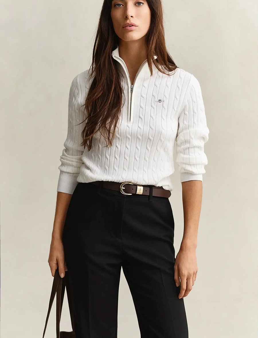 Gant - Stretch Cable Half-Zip Sweater - pullover - eggshell - 0