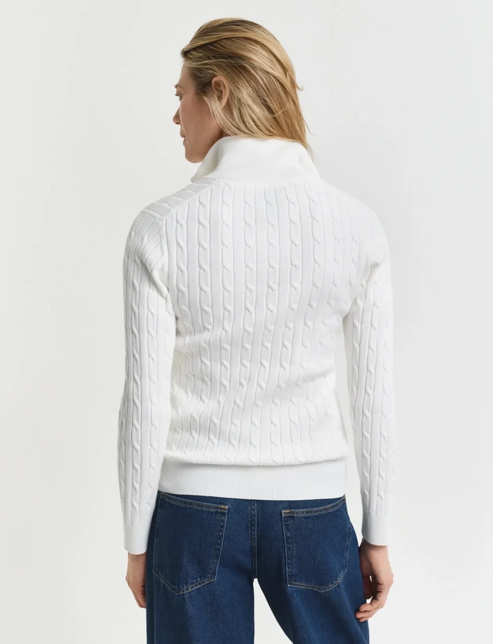 GANT - STRETCH COTTON CABLE HALF-ZIP - striktrøjer - eggshell - 2