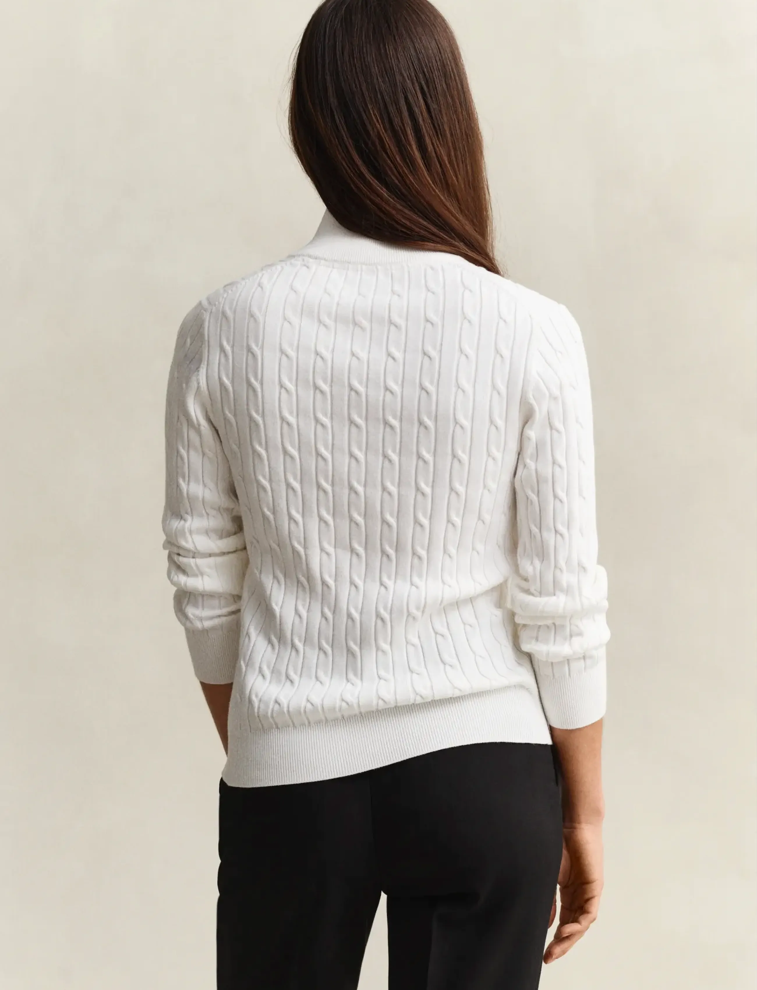 Gant - Stretch Cable Half-Zip Sweater - pullover - eggshell - 2