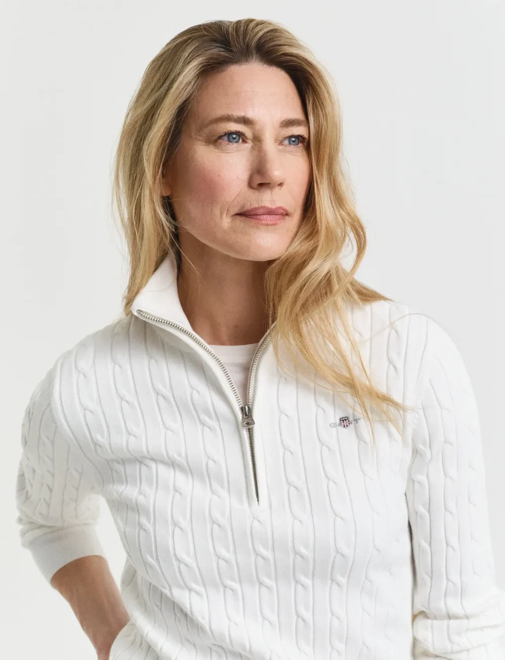 GANT - STRETCH COTTON CABLE HALF-ZIP - striktrøjer - eggshell - 3