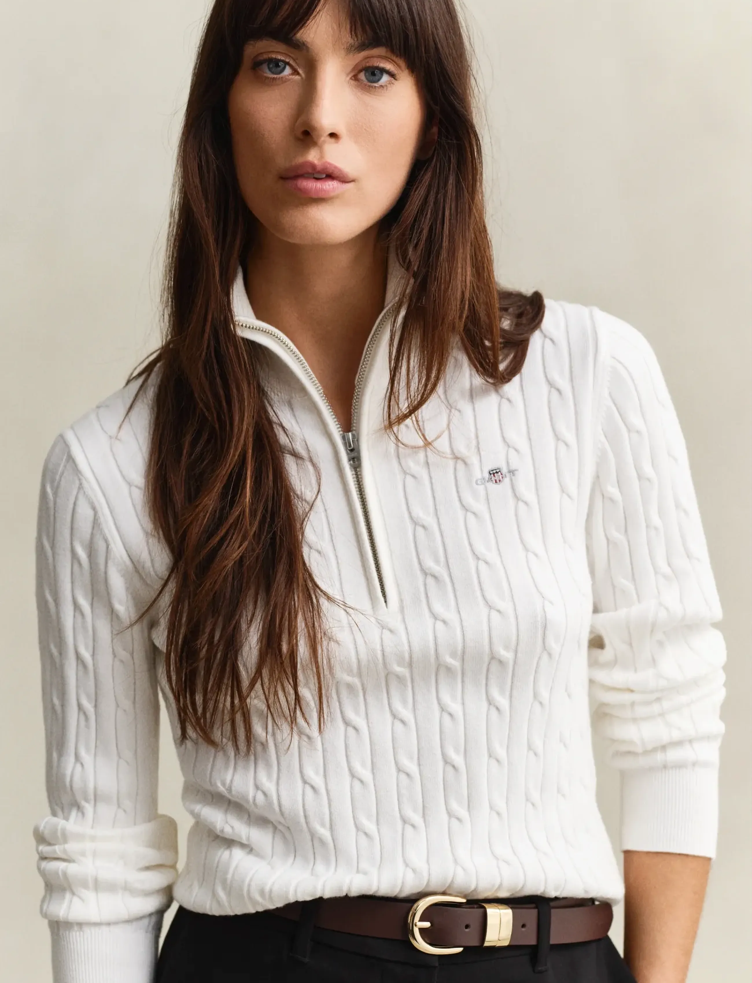 Gant - Stretch Cable Half-Zip Sweater - pullover - eggshell - 3