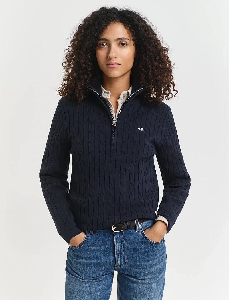GANT - STRETCH COTTON CABLE HALF-ZIP - stickade tröjor - evening blue - 0