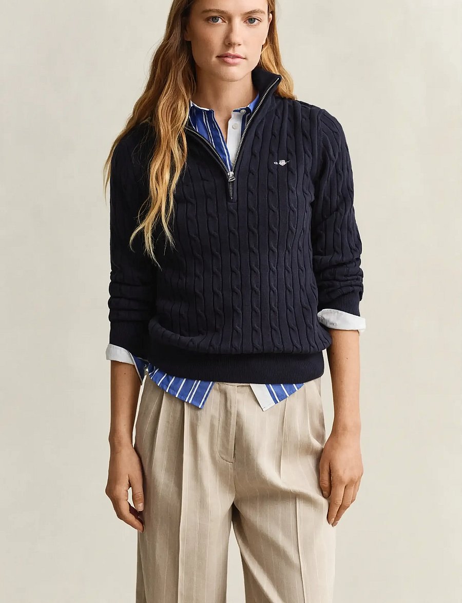 Gant - Stretch Cable Half-Zip Sweater - pullover - evening blue - 0