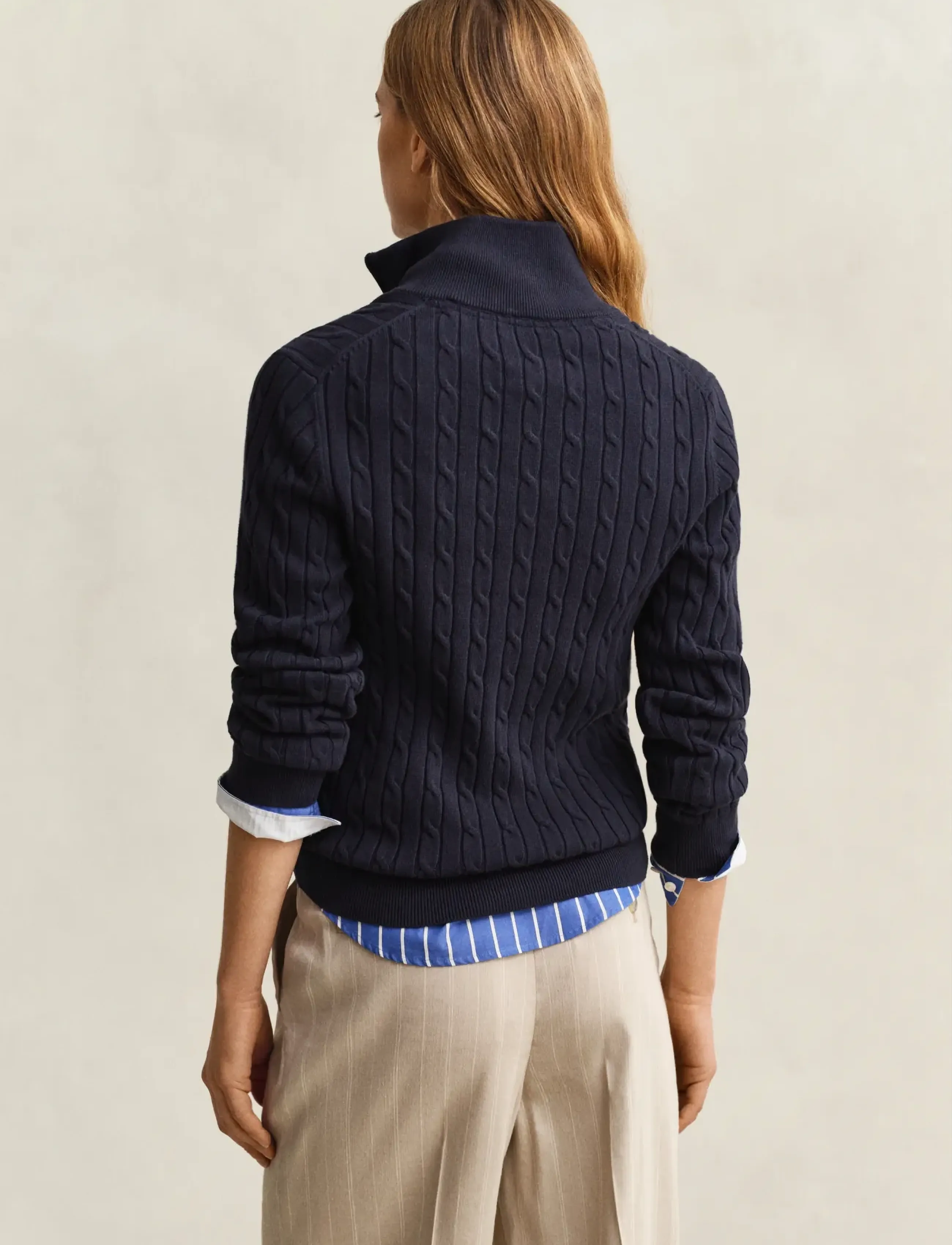 Gant - Stretch Cable Half-Zip Sweater - striktrøjer - evening blue - 2