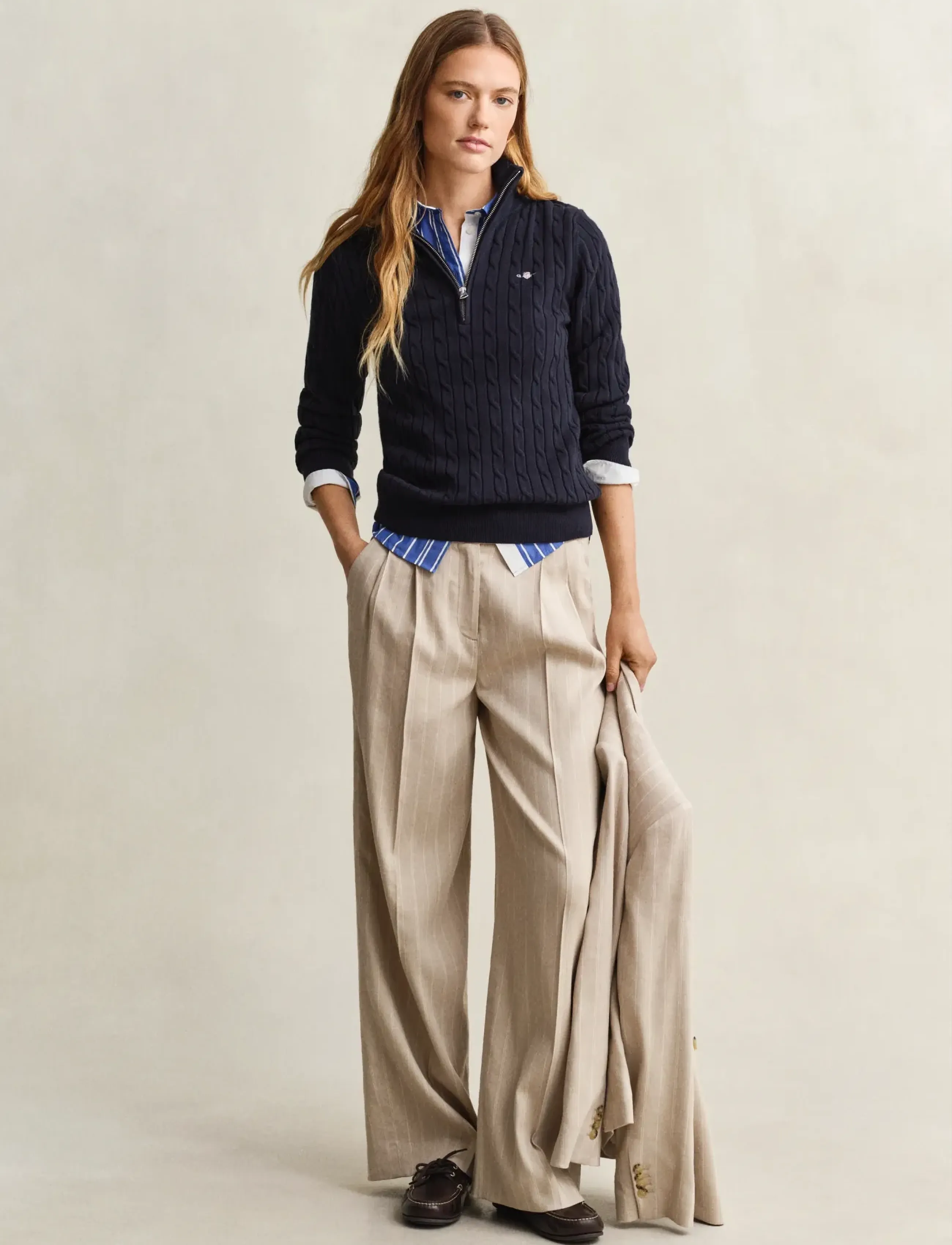 Gant - Stretch Cable Half-Zip Sweater - striktrøjer - evening blue - 4