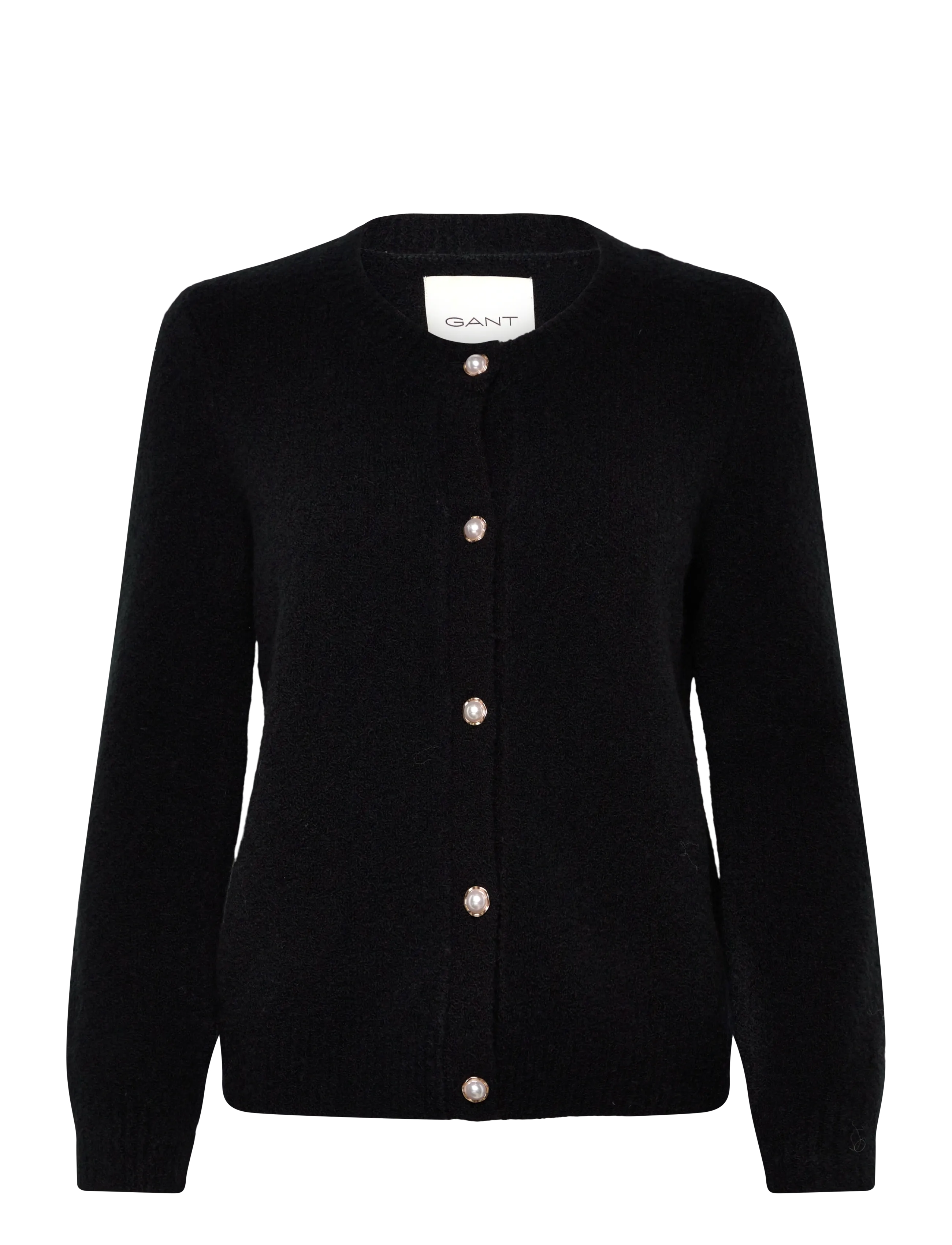 BOUCLE C-NECK CARDIGAN - BLACK