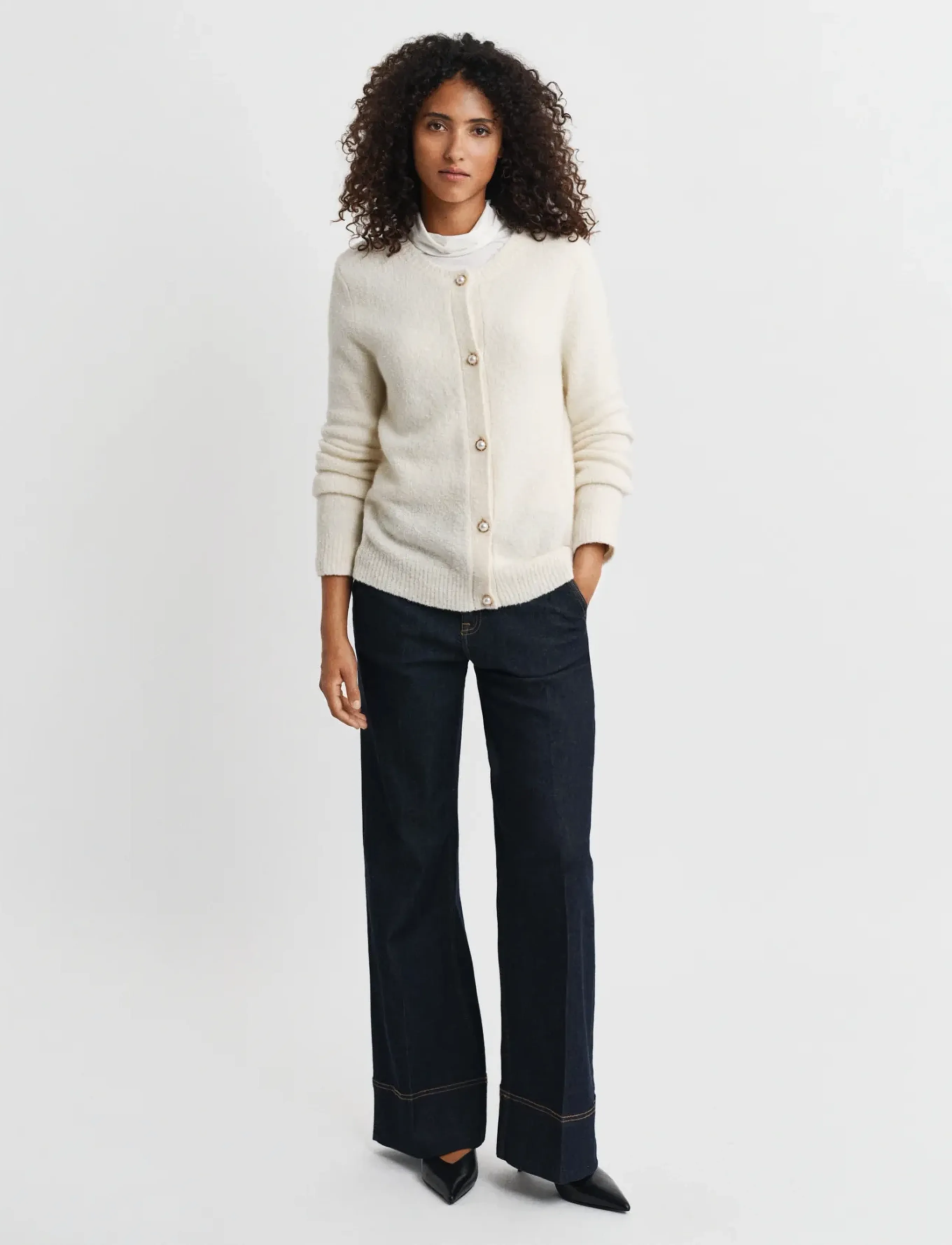 Gant - BOUCLE C-NECK CARDIGAN - cardigans - cream - 4