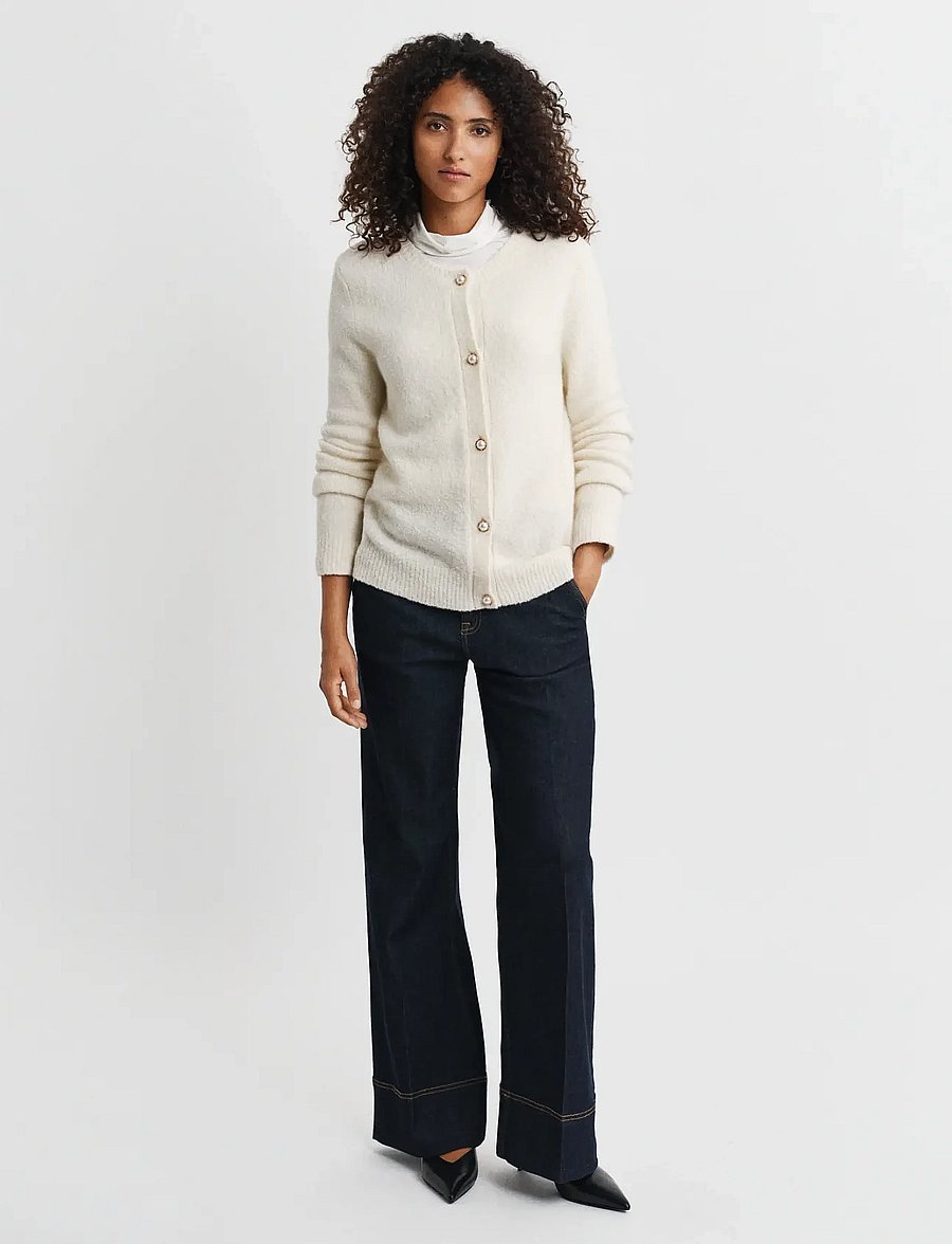 Gant - BOUCLE C-NECK CARDIGAN - strickjacken - cream - 4
