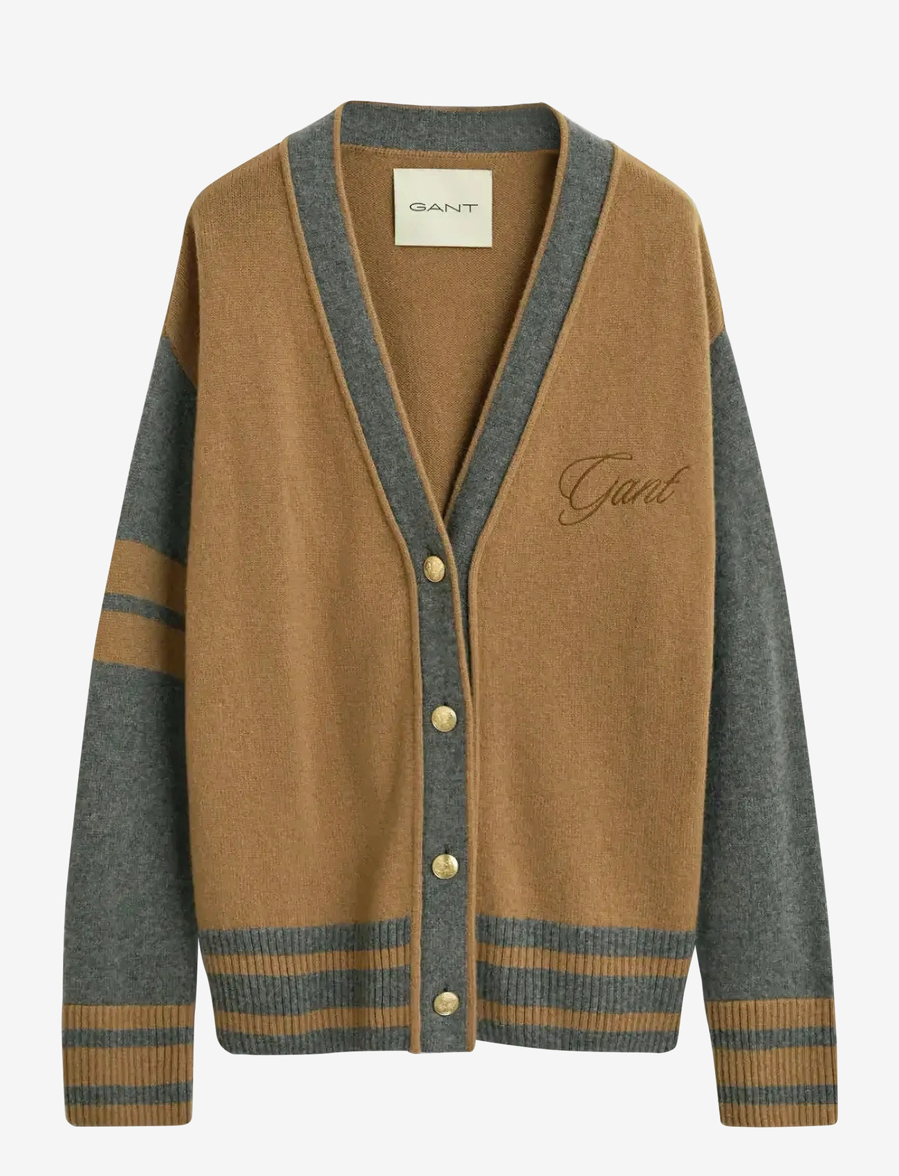 GANT - GANT VARSITY V-NECK CARDIGAN - whiskey brown - 1