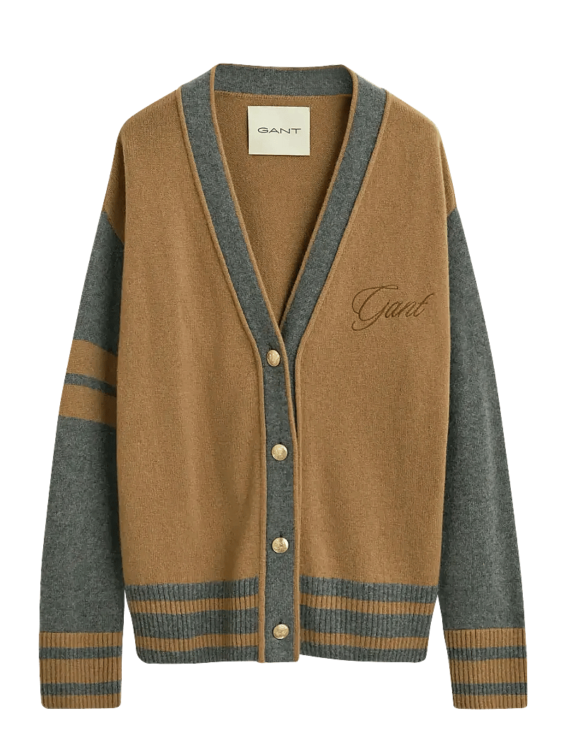 GANT - GANT VARSITY V-NECK CARDIGAN - kardiganid - whiskey brown - 1