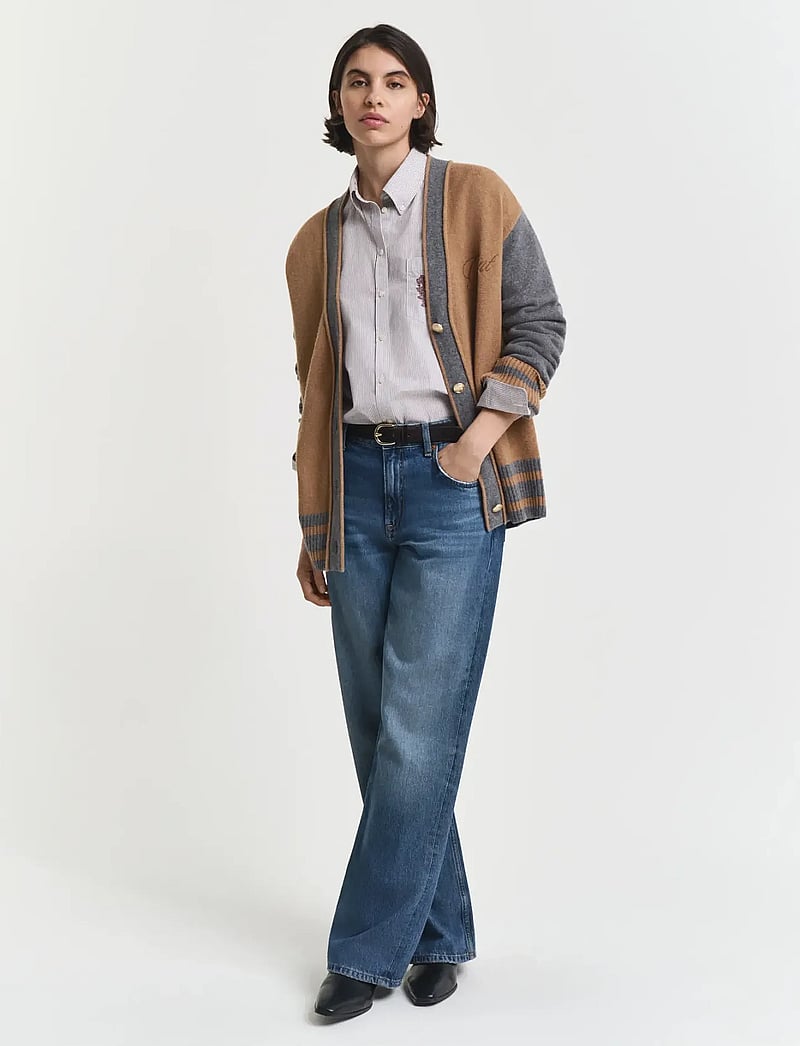 GANT - GANT VARSITY V-NECK CARDIGAN - kardiganid - whiskey brown - 0