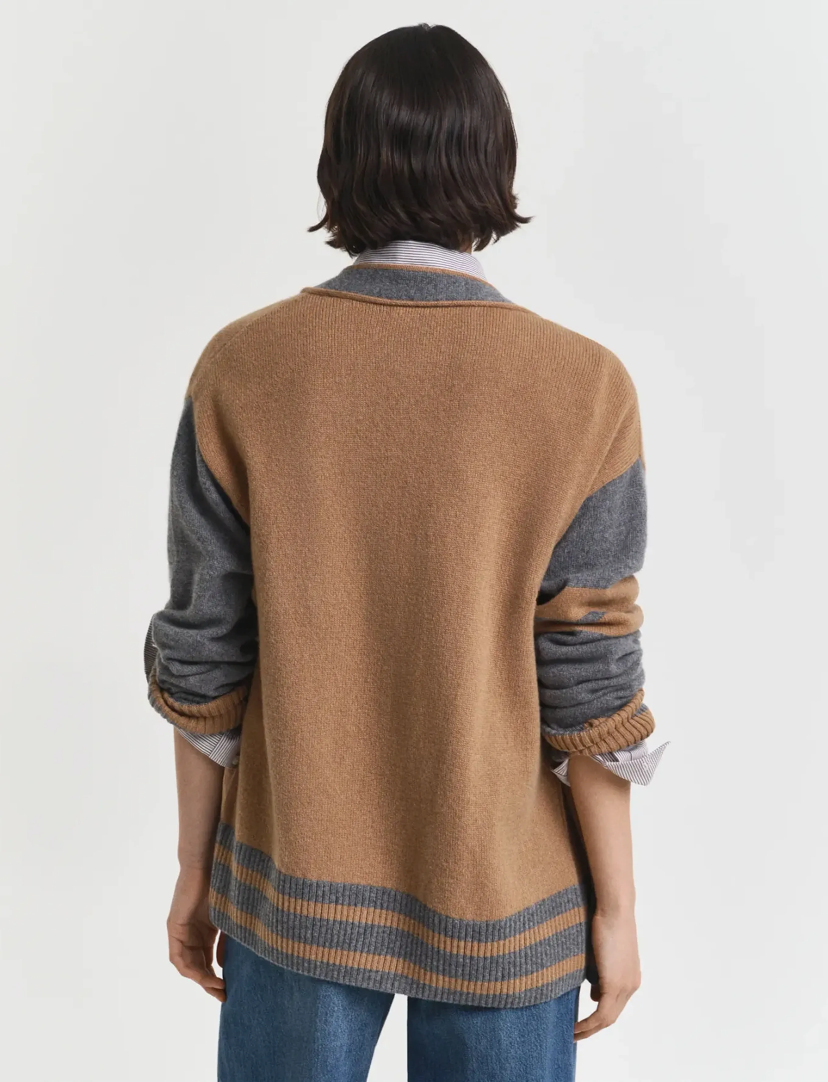 GANT - GANT VARSITY V-NECK CARDIGAN - whiskey brown - 2