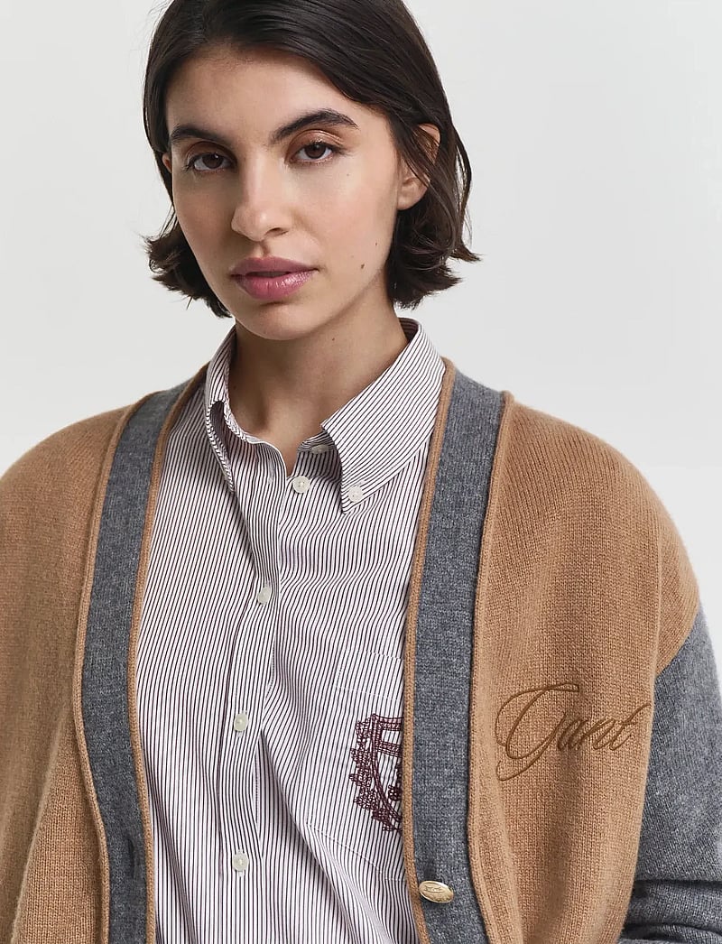 GANT - GANT VARSITY V-NECK CARDIGAN - kardiganid - whiskey brown - 4