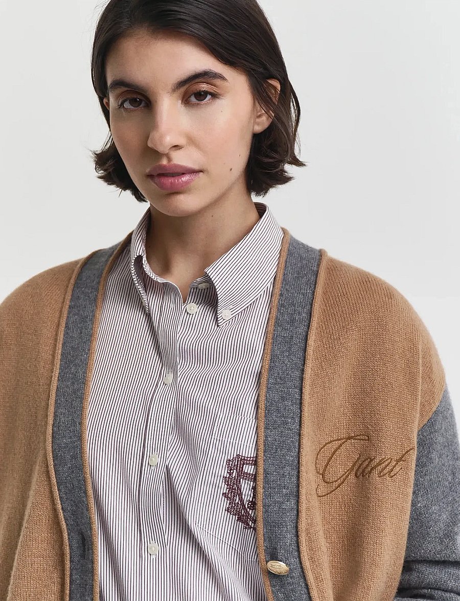 GANT - GANT VARSITY V-NECK CARDIGAN - whiskey brown - 4