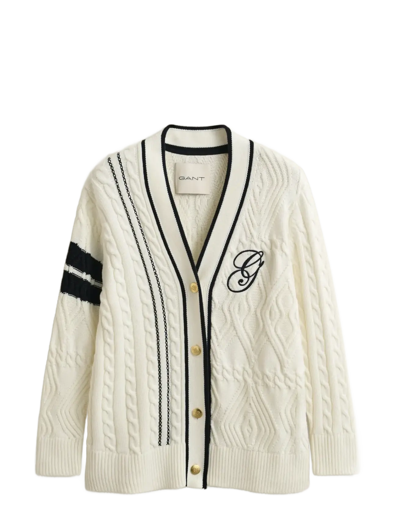 GANT GANT VARSITY CABLE CARDIGAN - Nyheder - EGGSHELL / cream