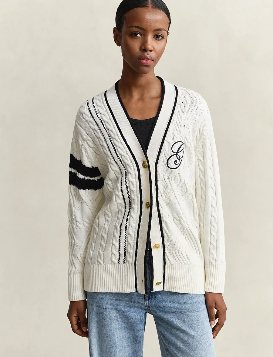 Gant - GANT VARSITY CABLE CARDIGAN - eggshell - 0