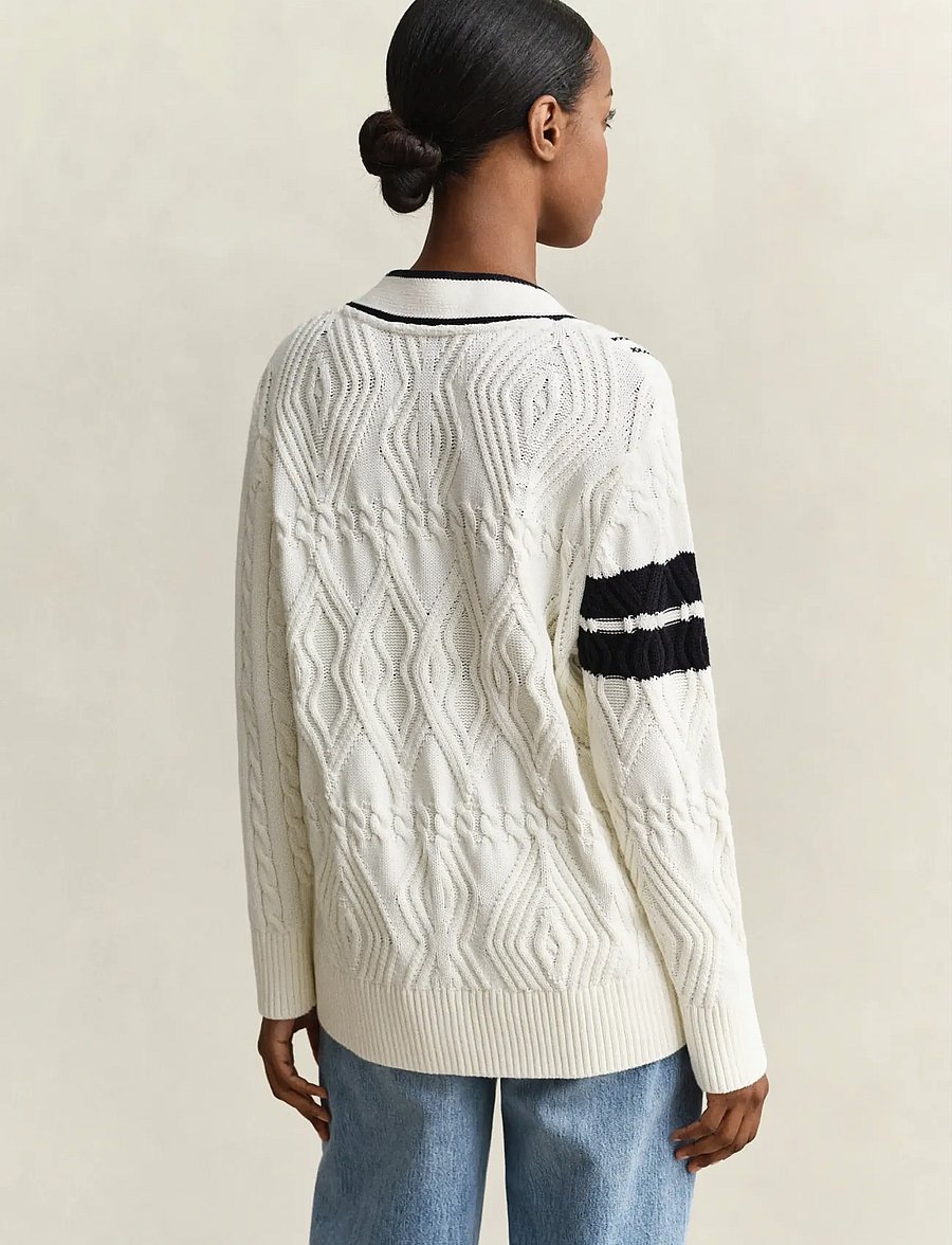 Gant - GANT VARSITY CABLE CARDIGAN - eggshell - 2