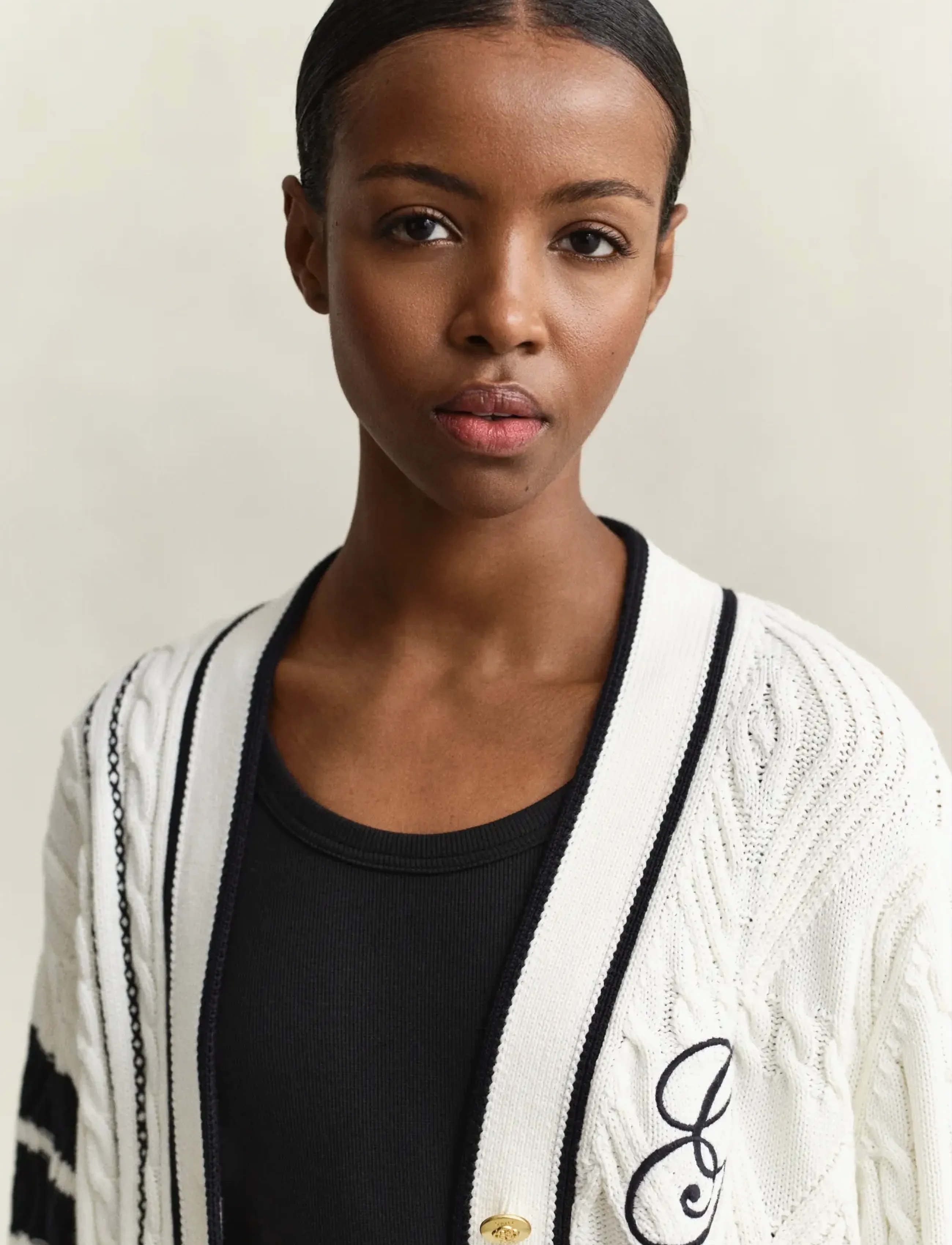 Gant - GANT VARSITY CABLE CARDIGAN - eggshell - 3