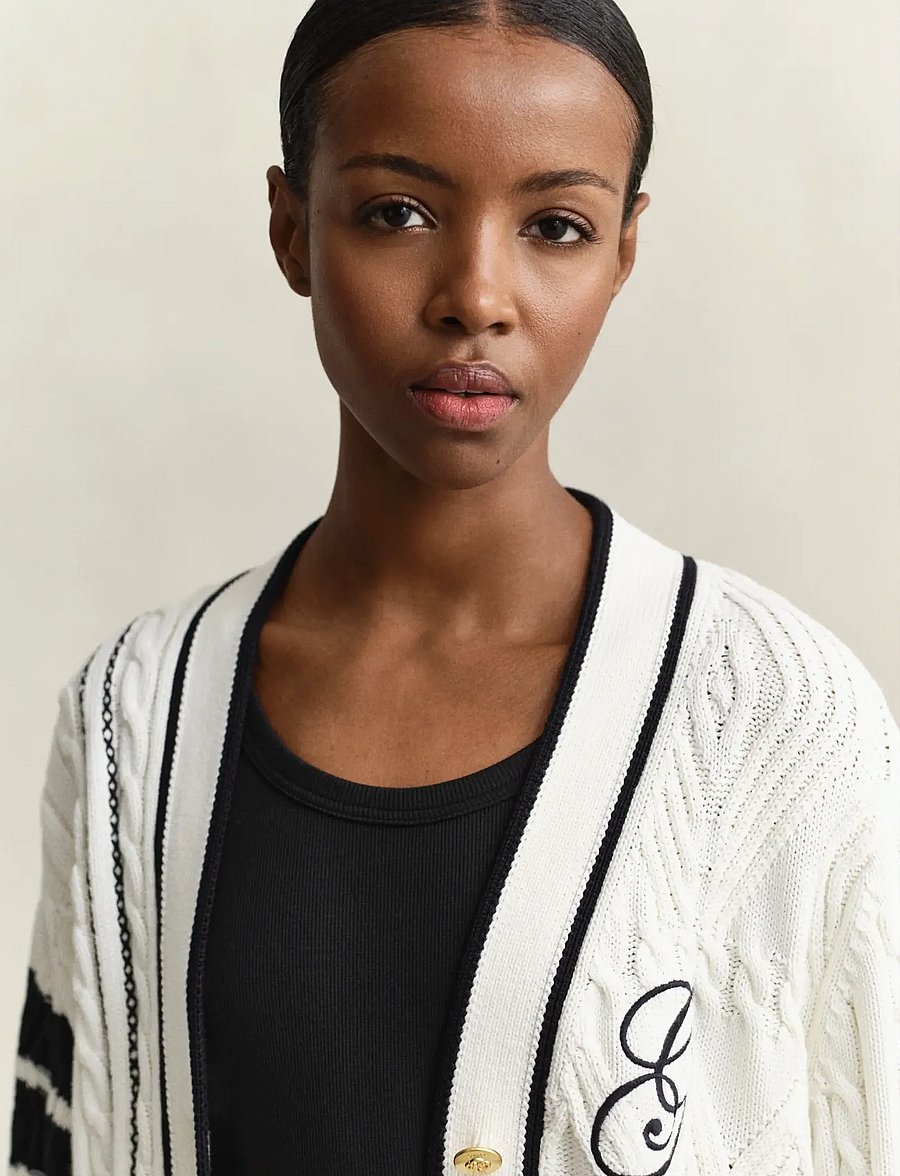 Gant - GANT VARSITY CABLE CARDIGAN - eggshell - 3