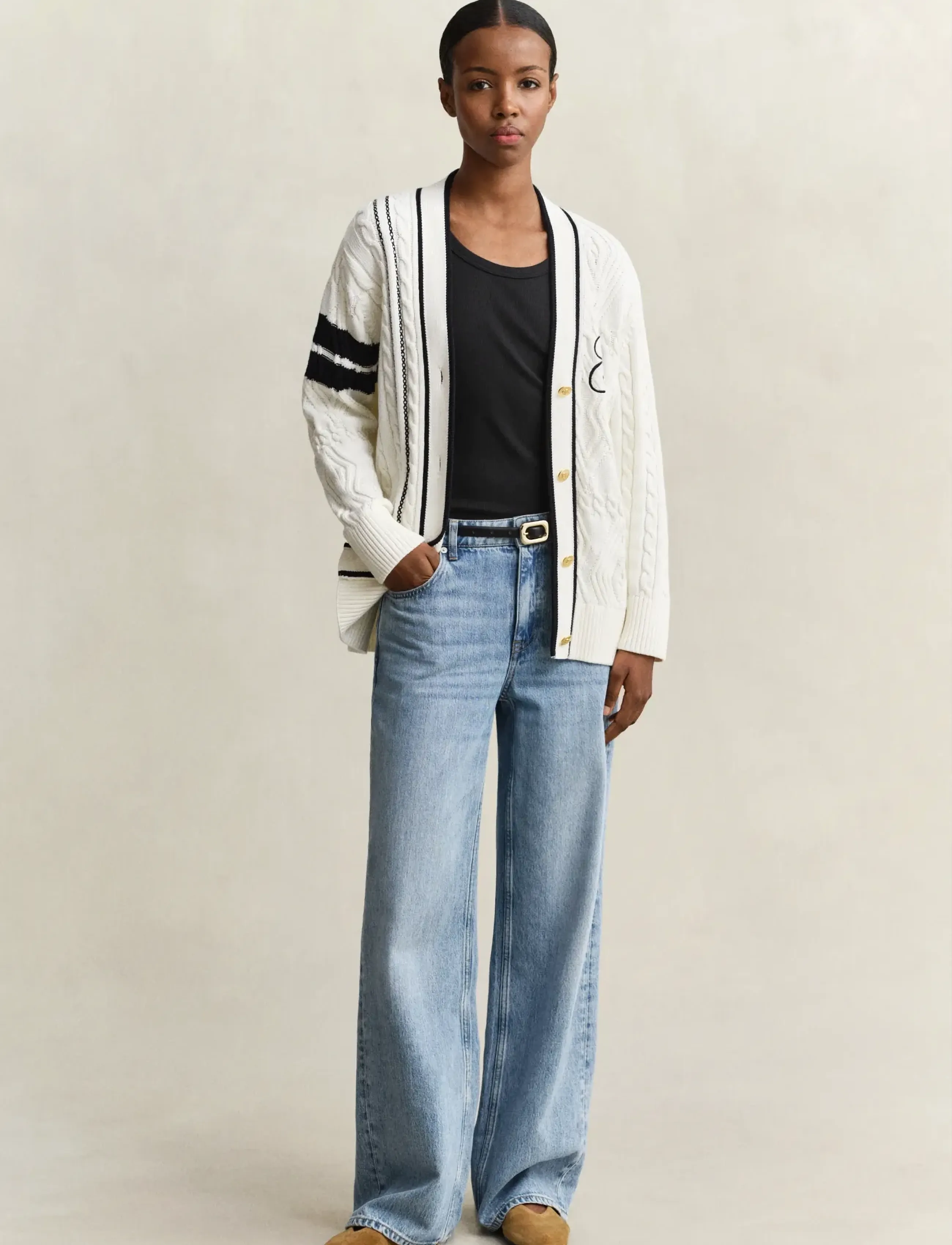 Gant - GANT VARSITY CABLE CARDIGAN - eggshell - 4