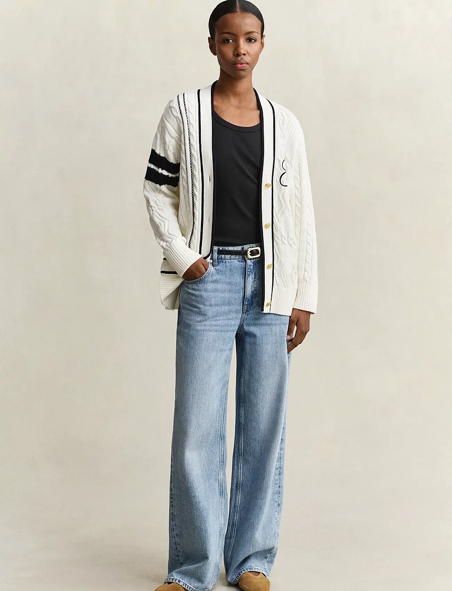 Gant - GANT VARSITY CABLE CARDIGAN - eggshell - 4