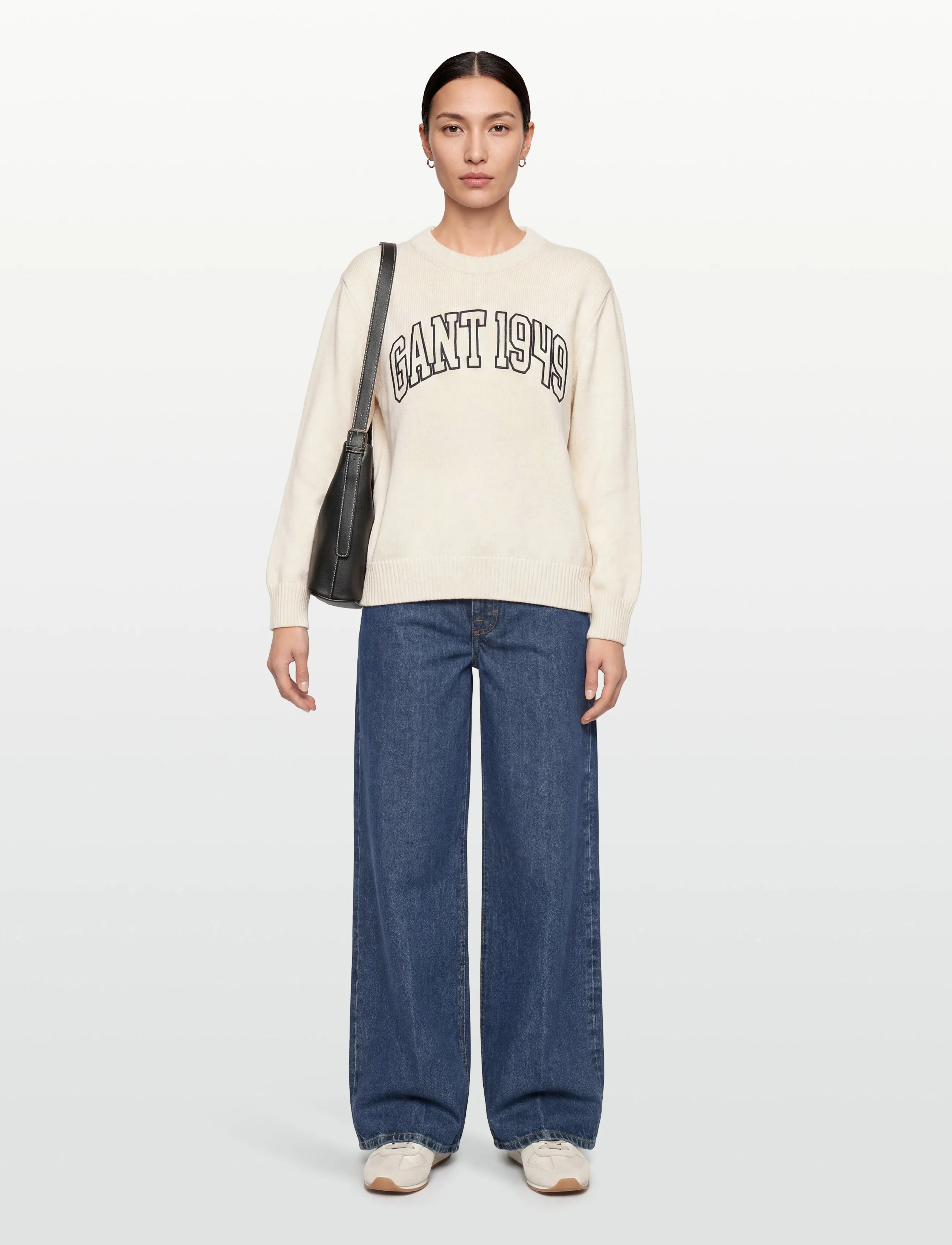 Gant Graphic Cotton C-Neck, XS, Cream, Strik > Trøjer, Dame
