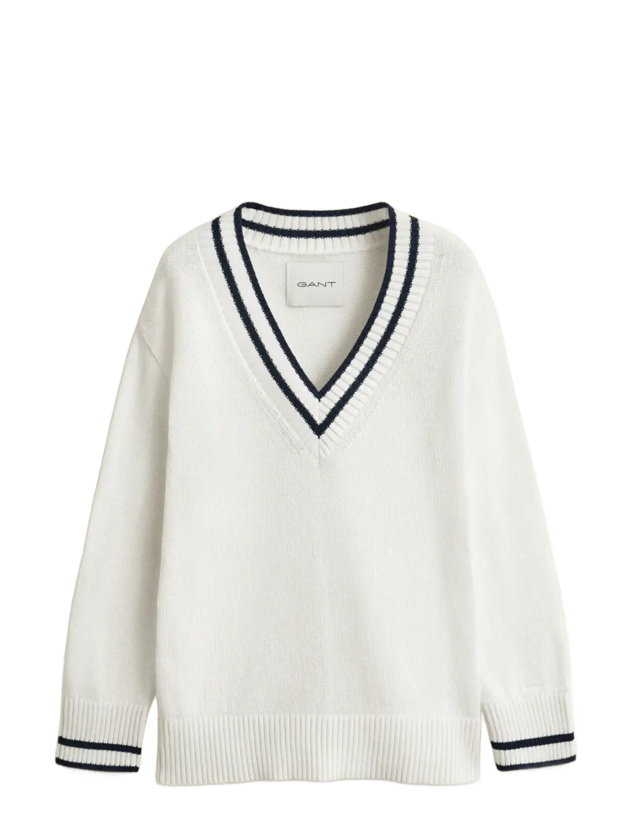 GANT CONTRAST COTTON V-NECK - Megztiniai - EGGSHELL / white